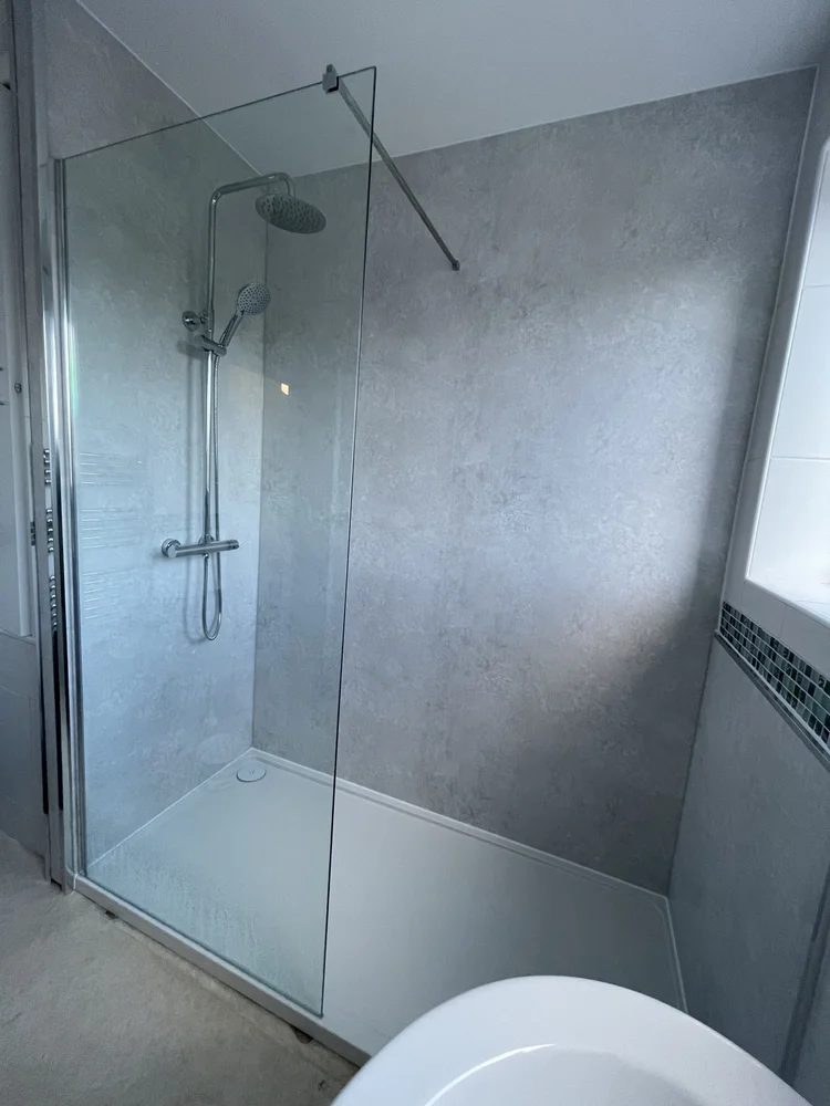 After renovation, bath-to-shower project 77