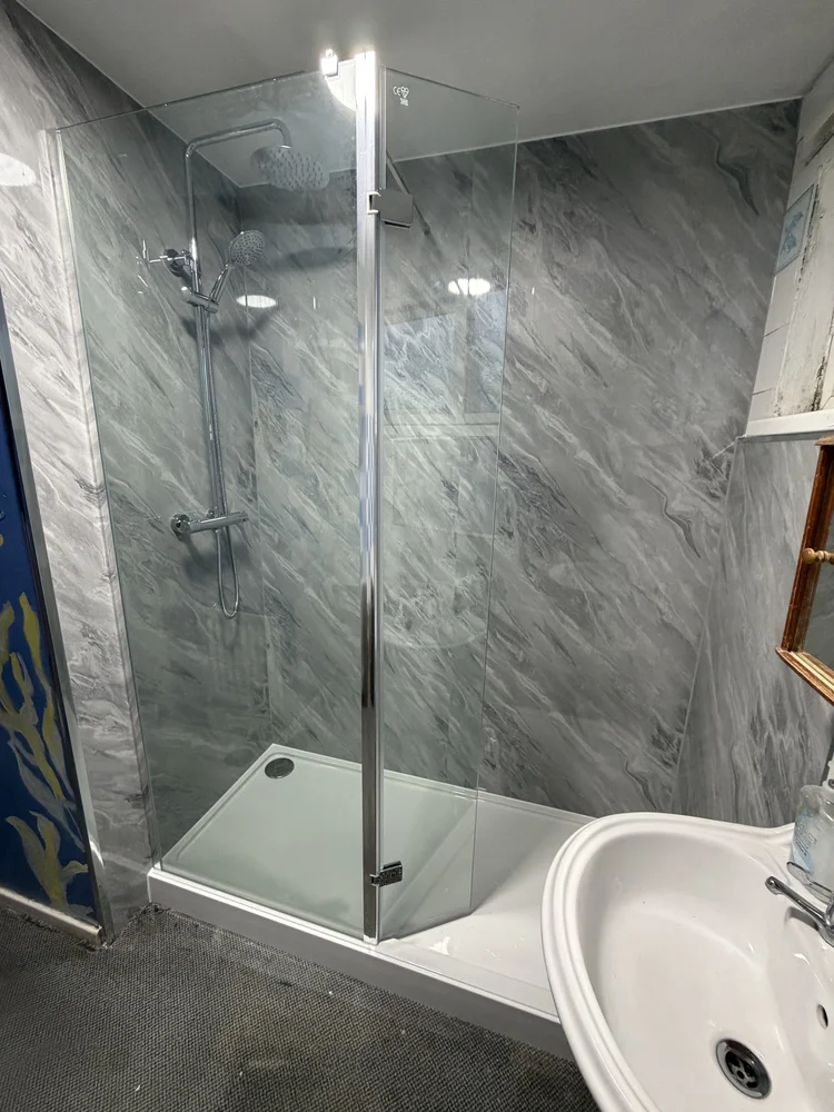 After renovation, bath-to-shower project 15
