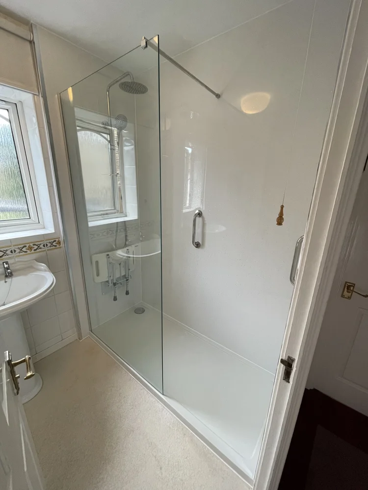 After renovation, bath-to-shower project 54