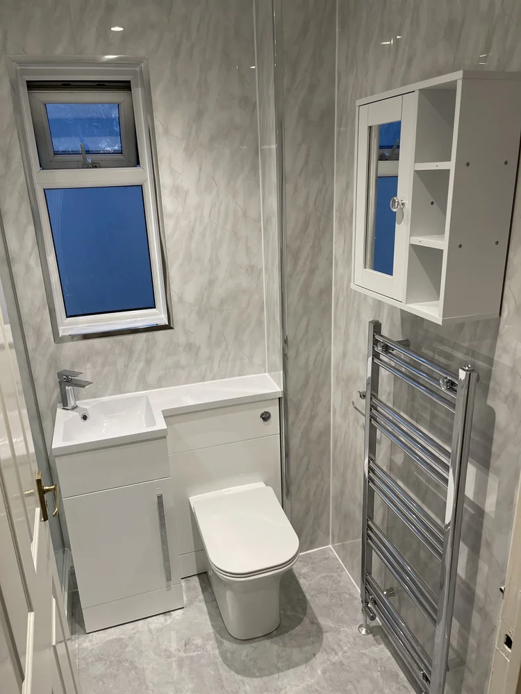 Wall-panelled bathroom installation, photograph 127