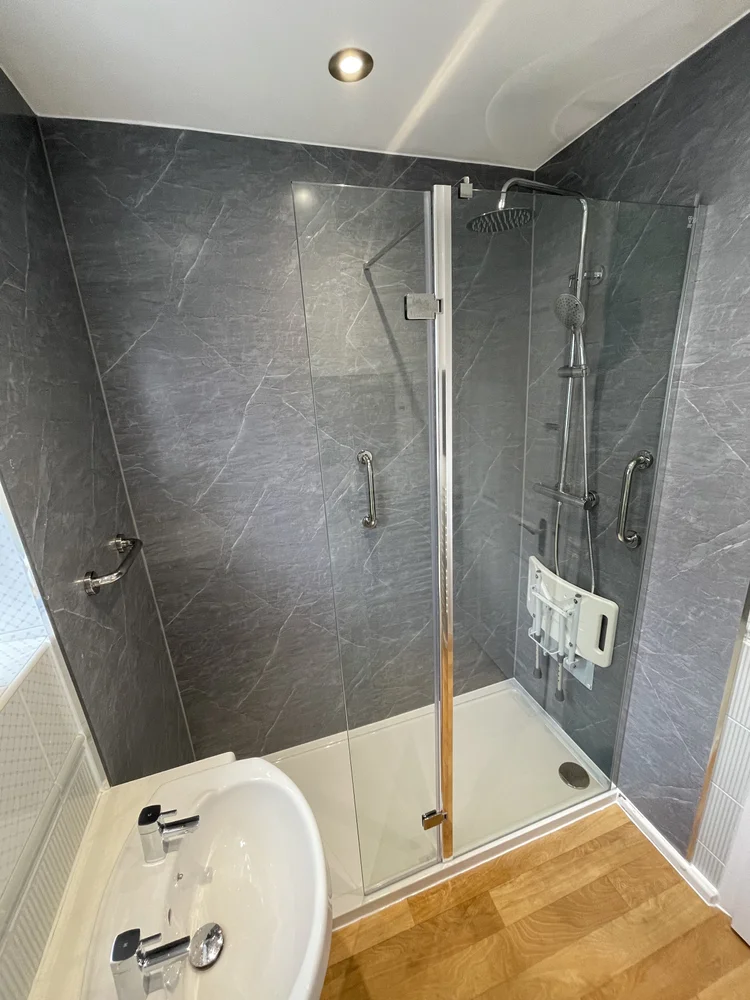 After renovation, bath-to-shower project 46