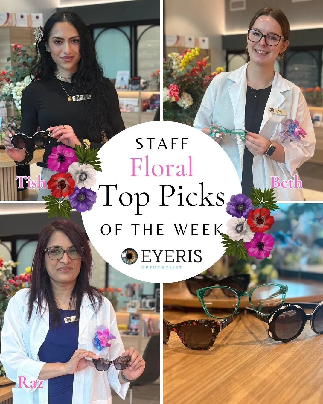 Our top picks this week Floriade edition! 💐
These are just some of our spring favs from our selection of exclusive floral inspired Kate Spade frame selection! 🤩🎉 

🌸 Tish - Sun - Kate Spade - Statement round frame w/ unique black &amp; white flow