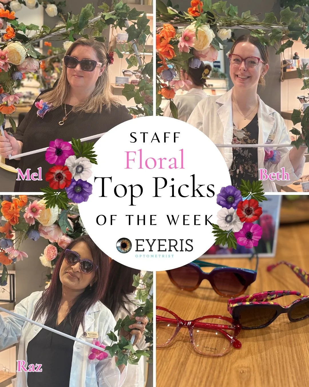 Our staff&rsquo;s floral inspired top picks this week! 💐 Heading into the warmer weather  we have some beautiful sunnies in mix to inspirer you this spring - also featuring a couple exclusive Kate Spade frames, as our Floriade special! Check them ou