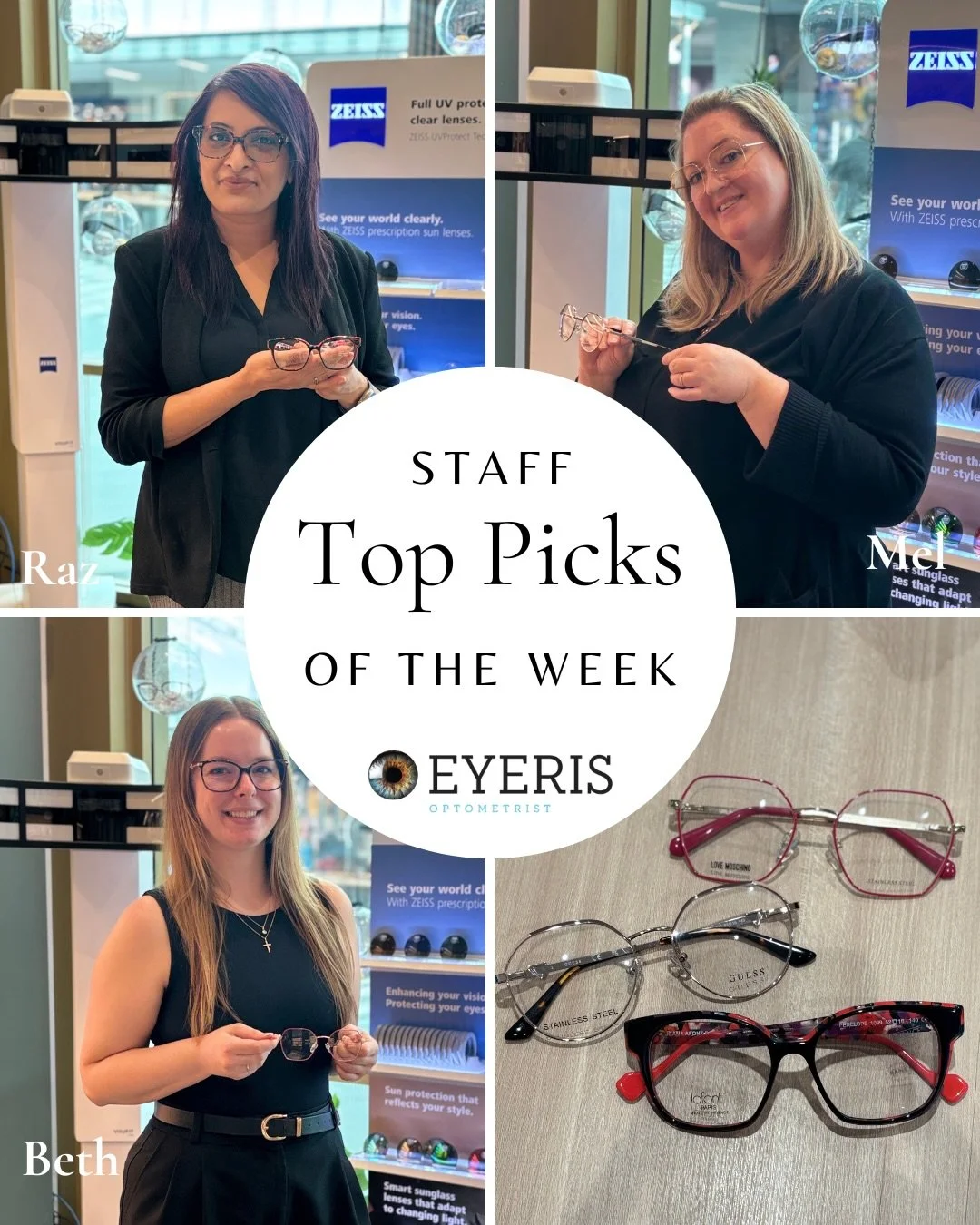 This week&rsquo;s frame crush 💥
Guess. Lafont. Love Moschino.
Three iconic brands, three very different vibes&hellip;all seriously stylish.
Which one&rsquo;s your favourite? 👀

🌟Raz: Lafont- Serving timeless charm with brilliant blend of the reds,