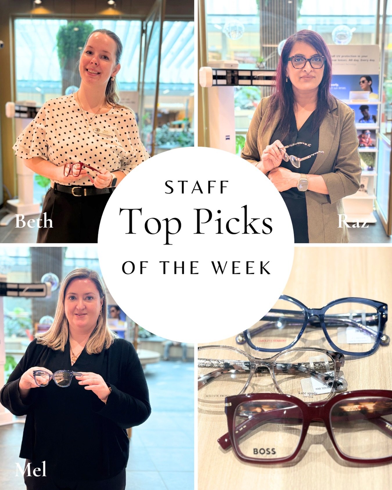 Top Picks of the Week at Eyeris Optometrist

Our team is serving style, colour, and personality with this week&rsquo;s favourite frames:

🌟Beth: Woman Boss in a rich cherry burgund. Bold, confident, and effortlessly chic.
🌟Raz: Kate Spade Crystal w