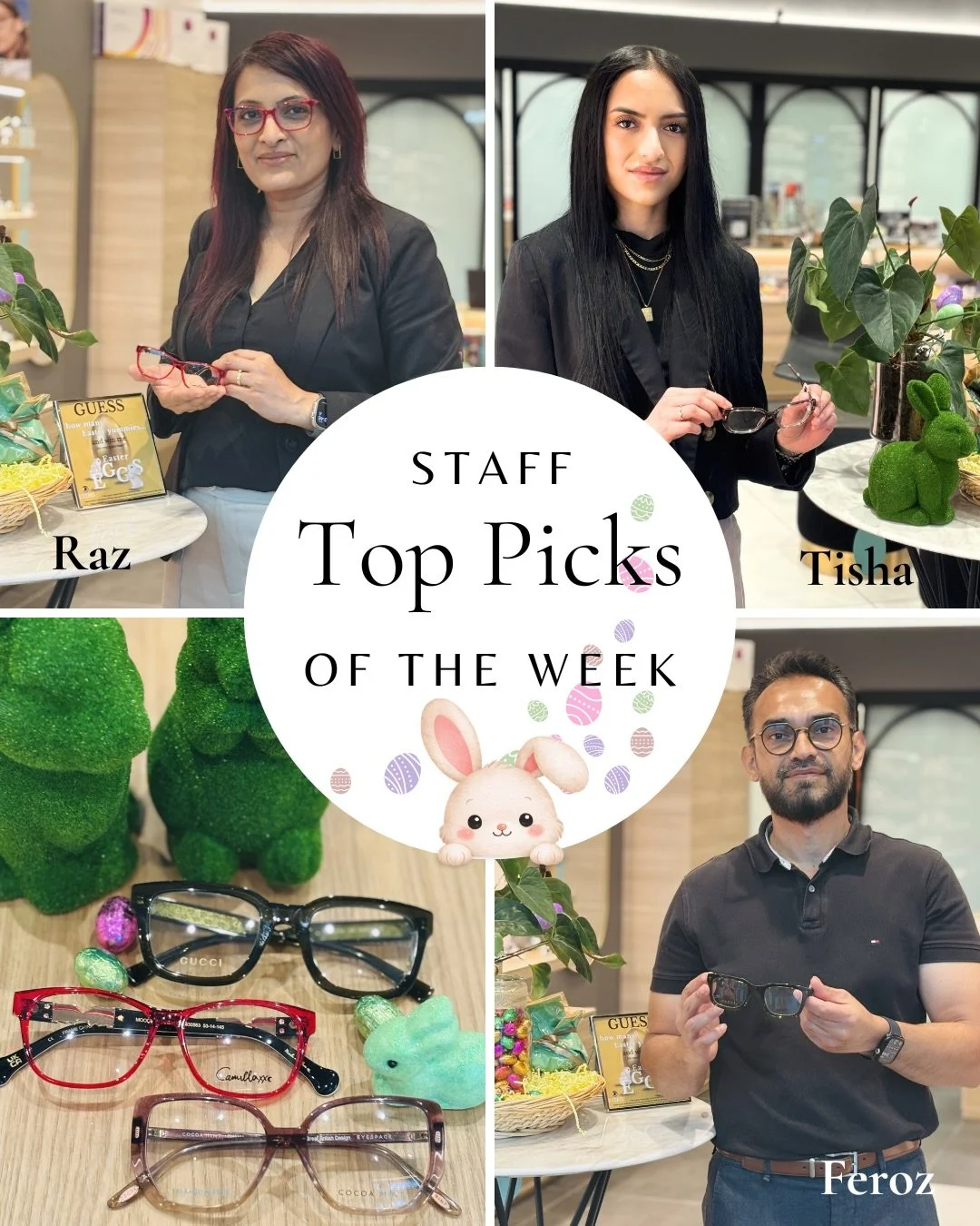 Our team&rsquo;s current favourites are in and they&rsquo;re full of personality:

🌟Raz: Bold and beautiful with the Red Camilla
🌟Tish: Warm tones with the Chocolate Caramel blended Cocoa Mint
🌟Feroz: Effortlessly cool in Deep Green Crystal Gucci
