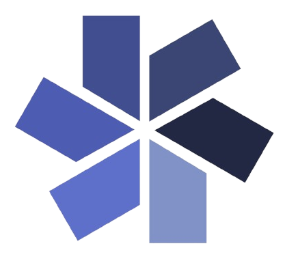 A circular arrangement of eight blue rectangular shapes in various shades