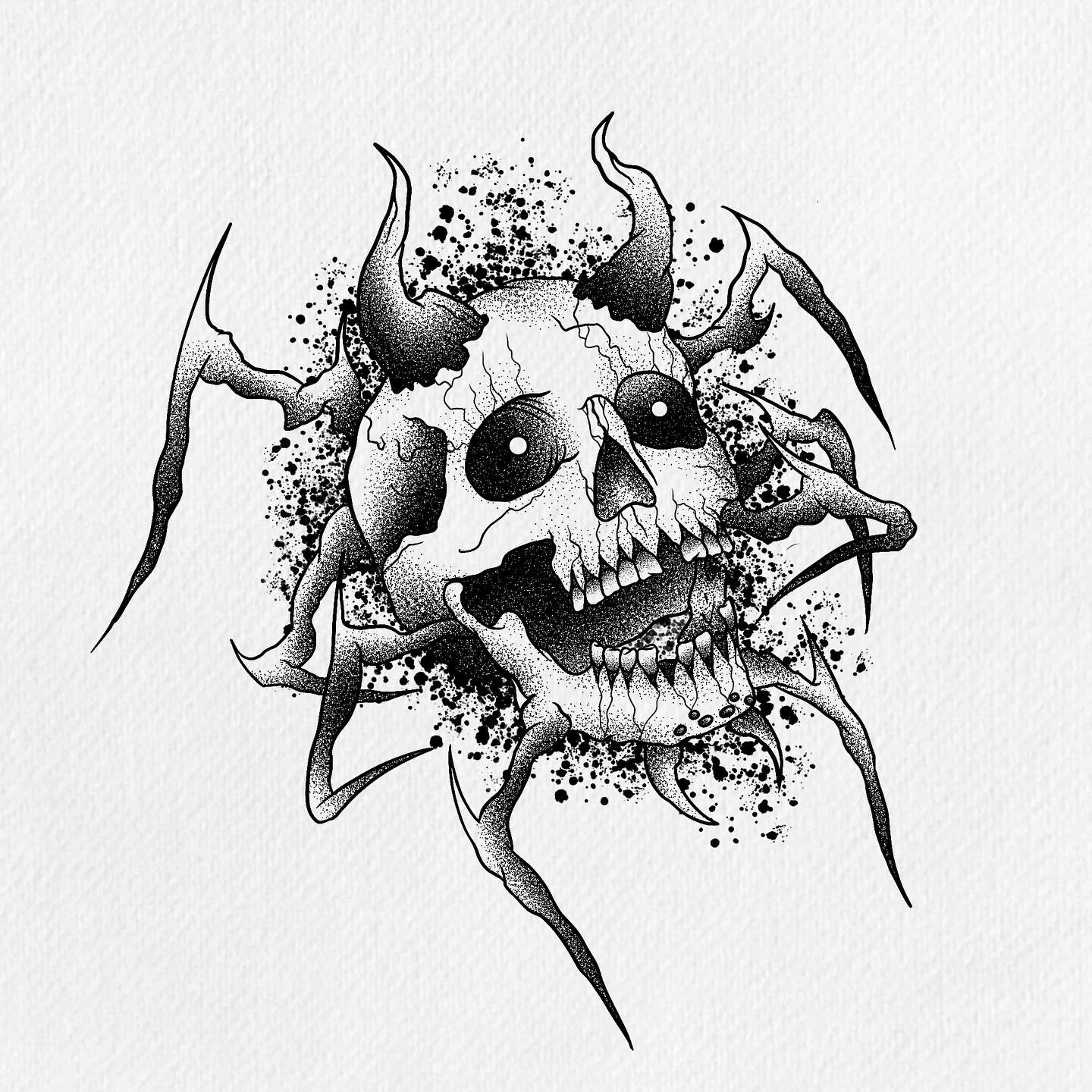 Skull spider 💀🕷️ tattooing this at around 8-10cm for &pound;90, arms or legs (can do it bigger/a bit smaller or on a different area, just ask about a price!) - DM to book! 

#tattoo #tattooflash #skulltattoo #spidertattoo #blackwork #blackworkflash