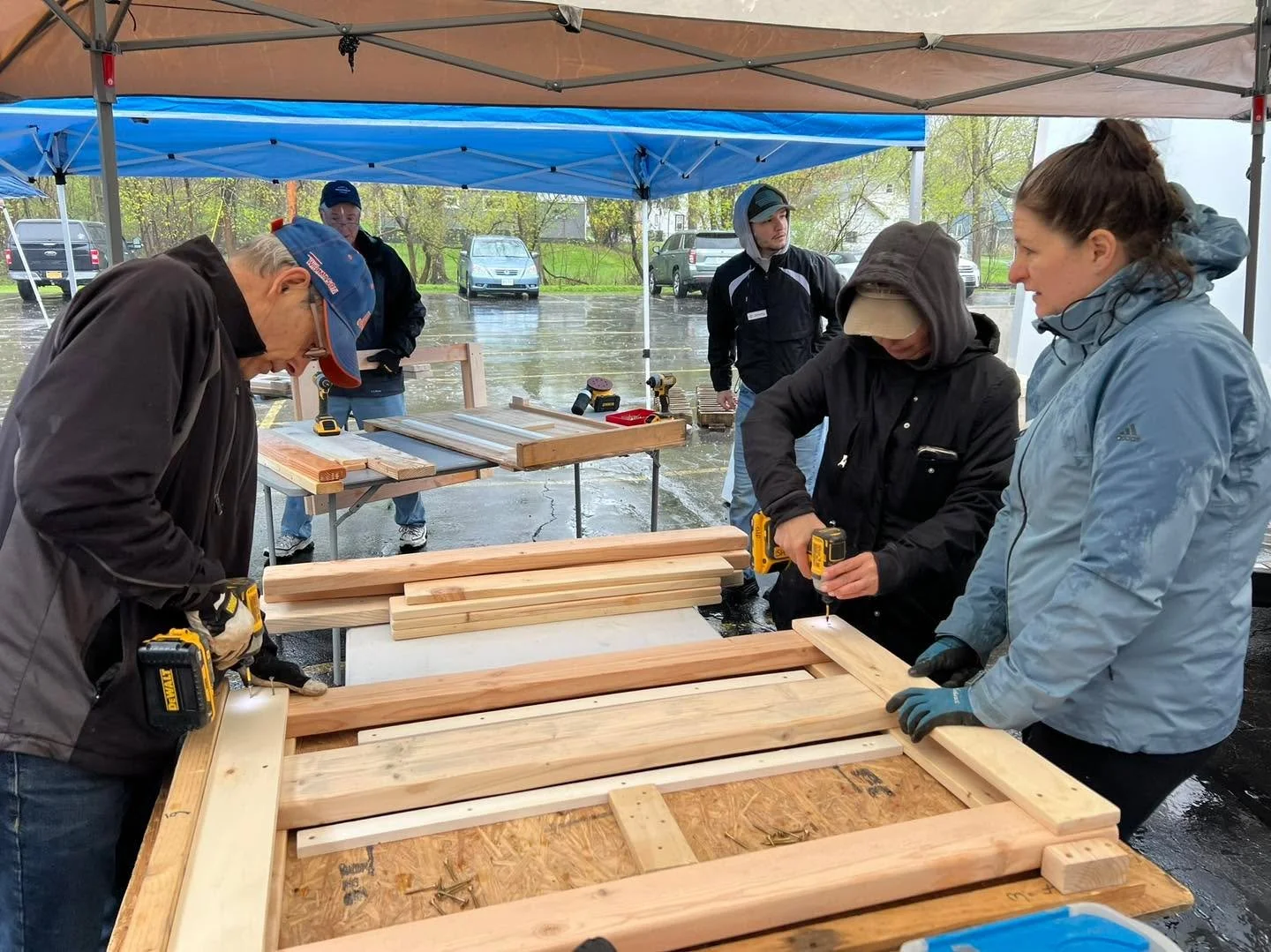 The weather was miserable yesterday, but excitement and hard work won the day! Fantastic collaboration with Sleep In Heavenly Peace, PathWay, Spencerport Wesleyan and Fairport UCC to build beds for kids in our community!  #sleepinheavenlypeace #nokid