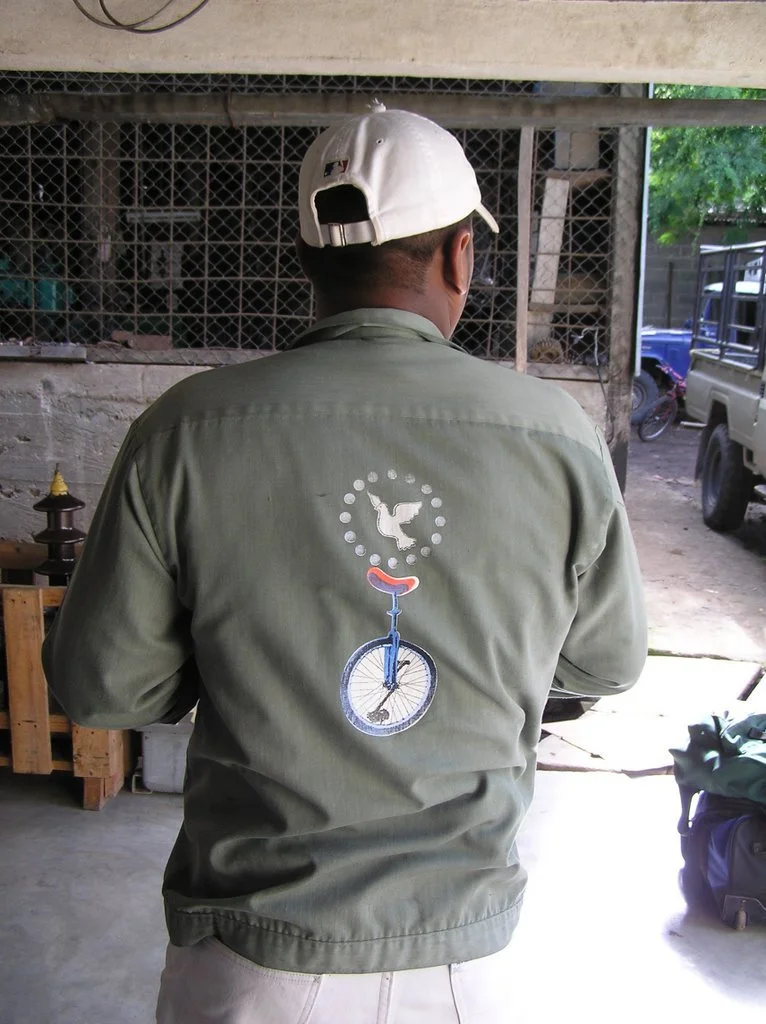 ATDER-BL's machinist jacket as he is working on micro hydro and watershed restoration in El Bote, Nicaragua