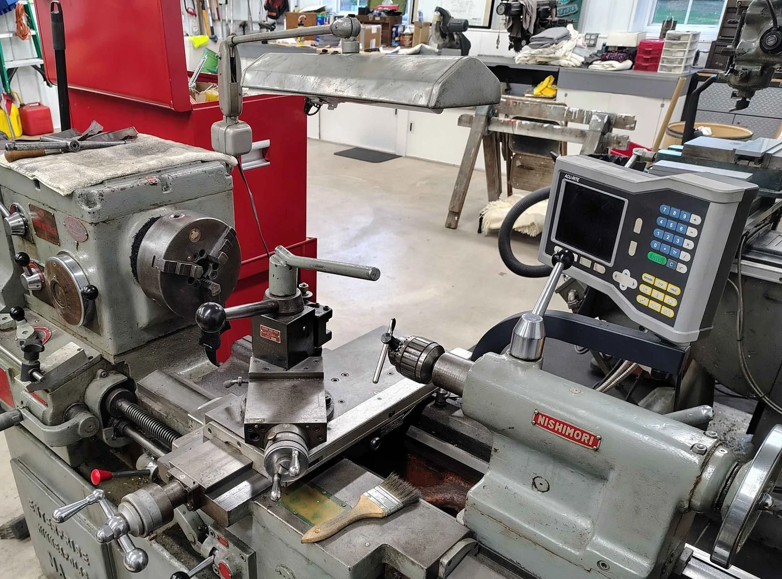 16 inch swing gap bed Nishimori toolmakers lathe from Japan with Acu-Rite digital readout at PIE Weld & Machine in Cecil County, MD