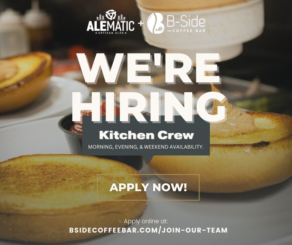 Join our team and turn your passion for food into a career! Alematic + B-Side Coffee Bar is looking for dedicated kitchen crew members. Part-time morning, evening, and weekend shifts are available. Apply online today and be part of our exciting culin