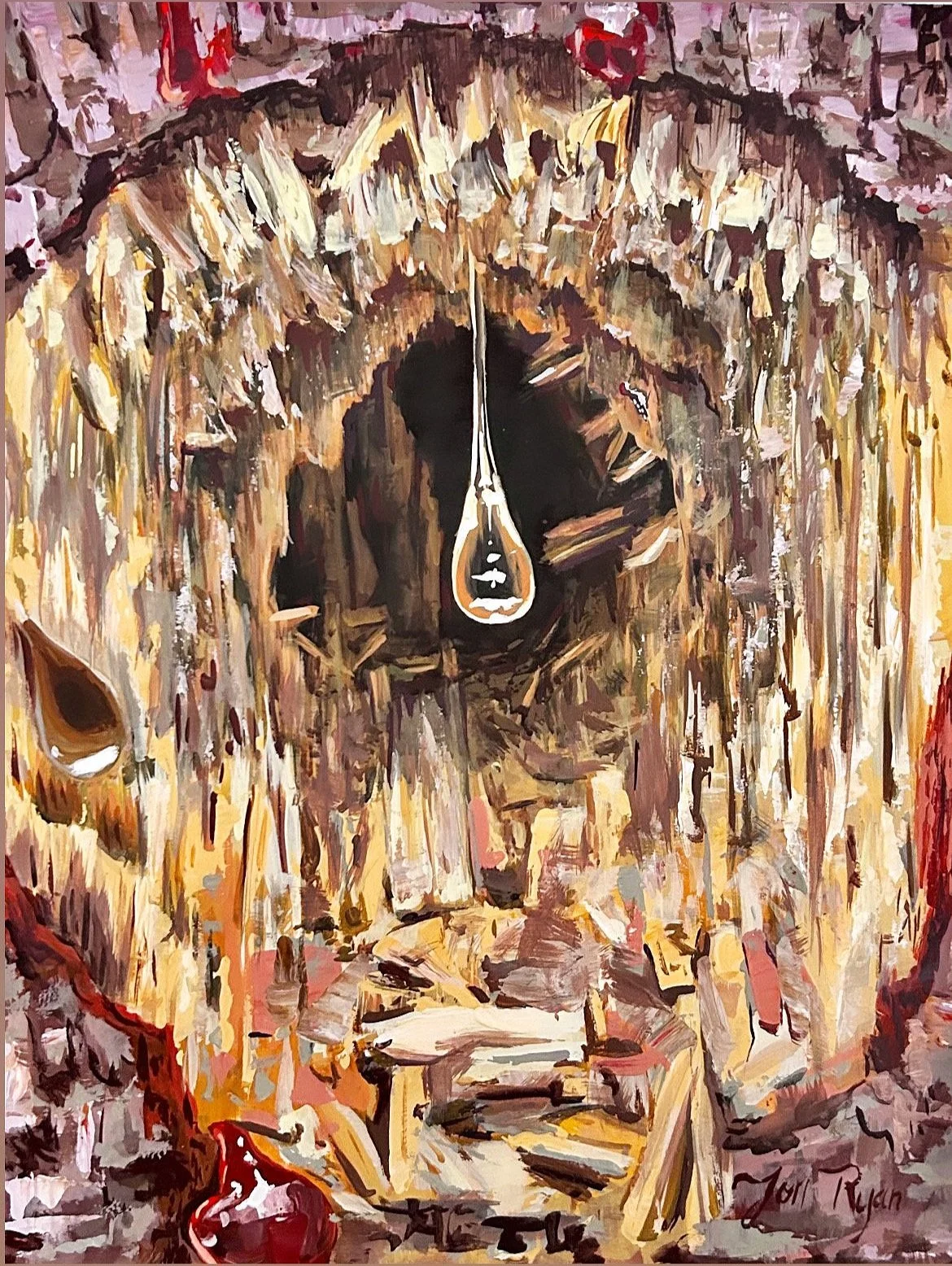 "Woodpeckers Sap", 
Acrylics on 12"x16"x1.5" birch wood panel, 2023