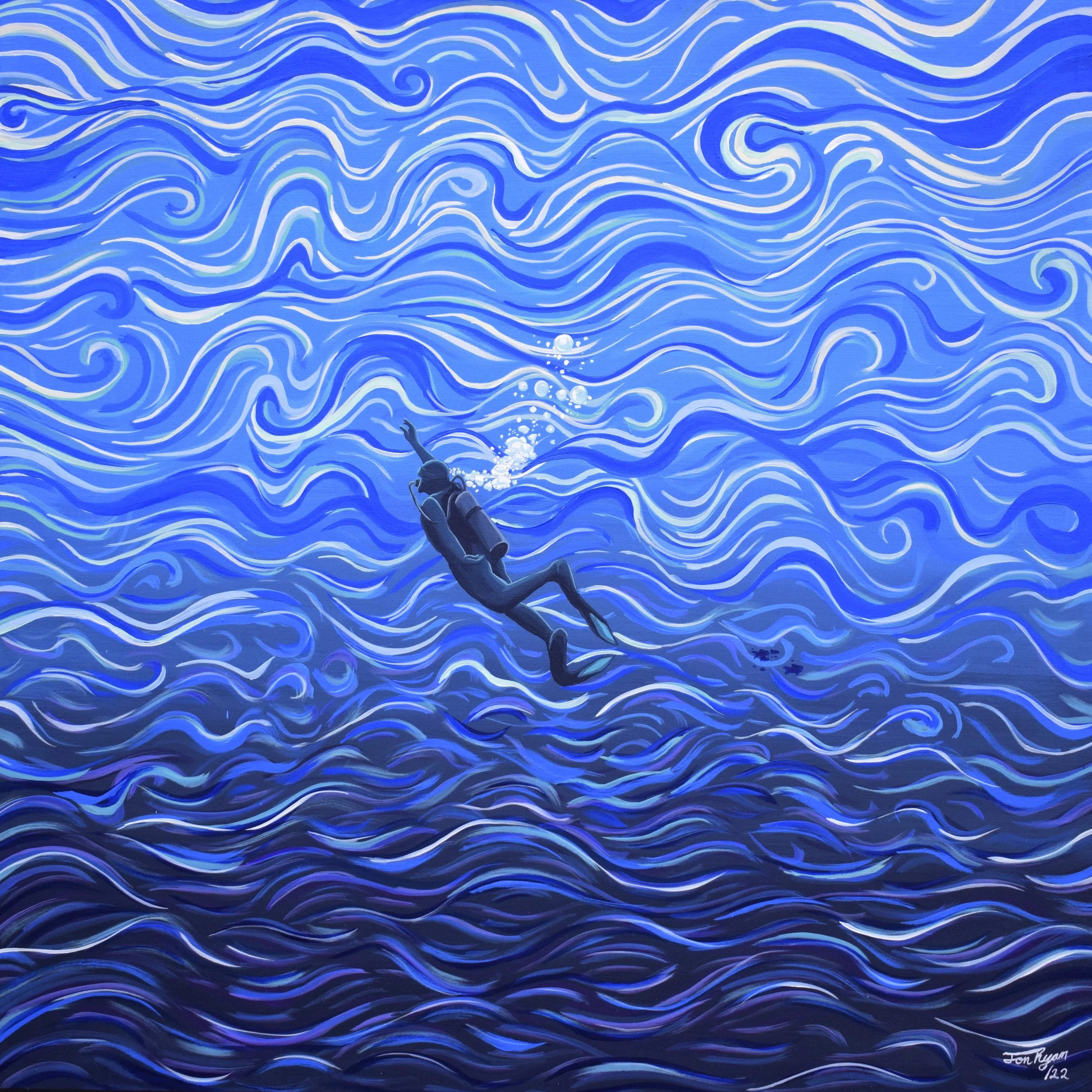 "Blue Dream",
Acrylics on 35"x35"x1" stretched canvas,
2022