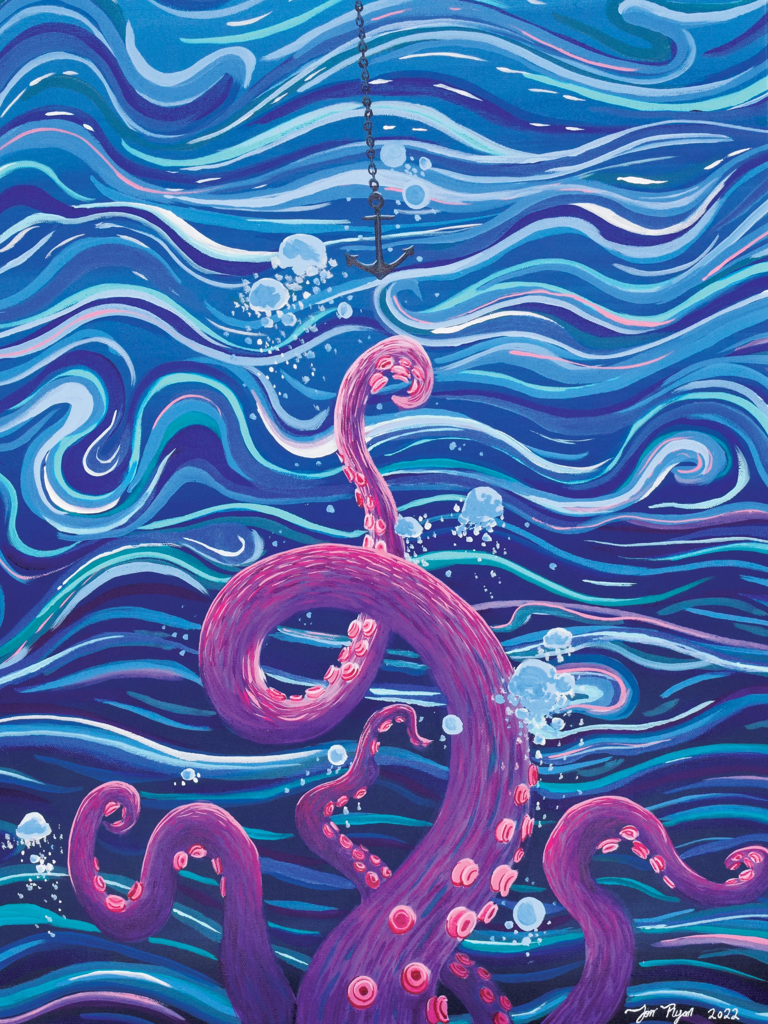 "Octopuses Garden" Acrylics on 16"x24" 13 oz. (heavy cotton) canvas. 2023
SOLD