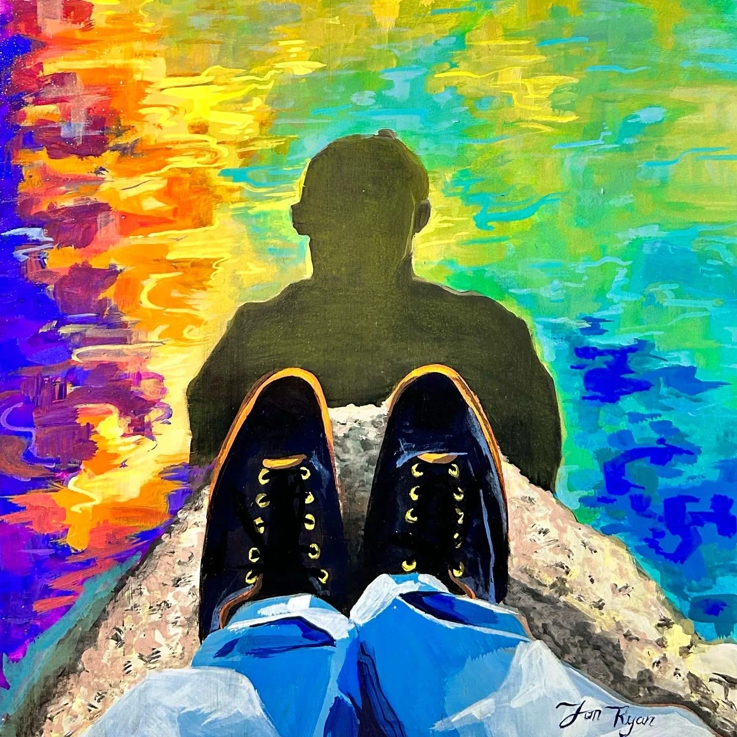 "Post Reflections", 
Acrylics on 12"x16"x1.5" wood panel, 2023