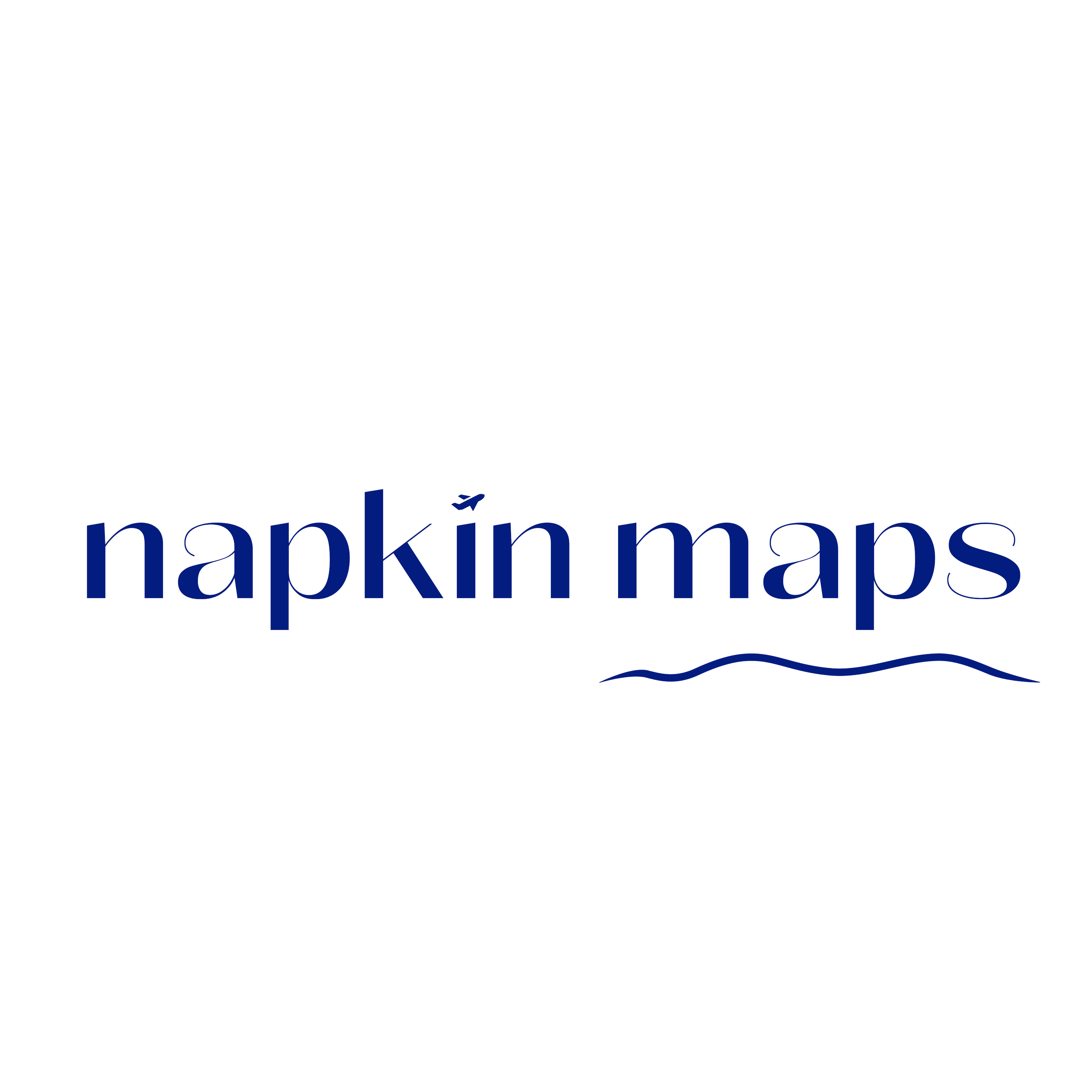 "Napkin Maps" logo with blue text and a wavy underline.