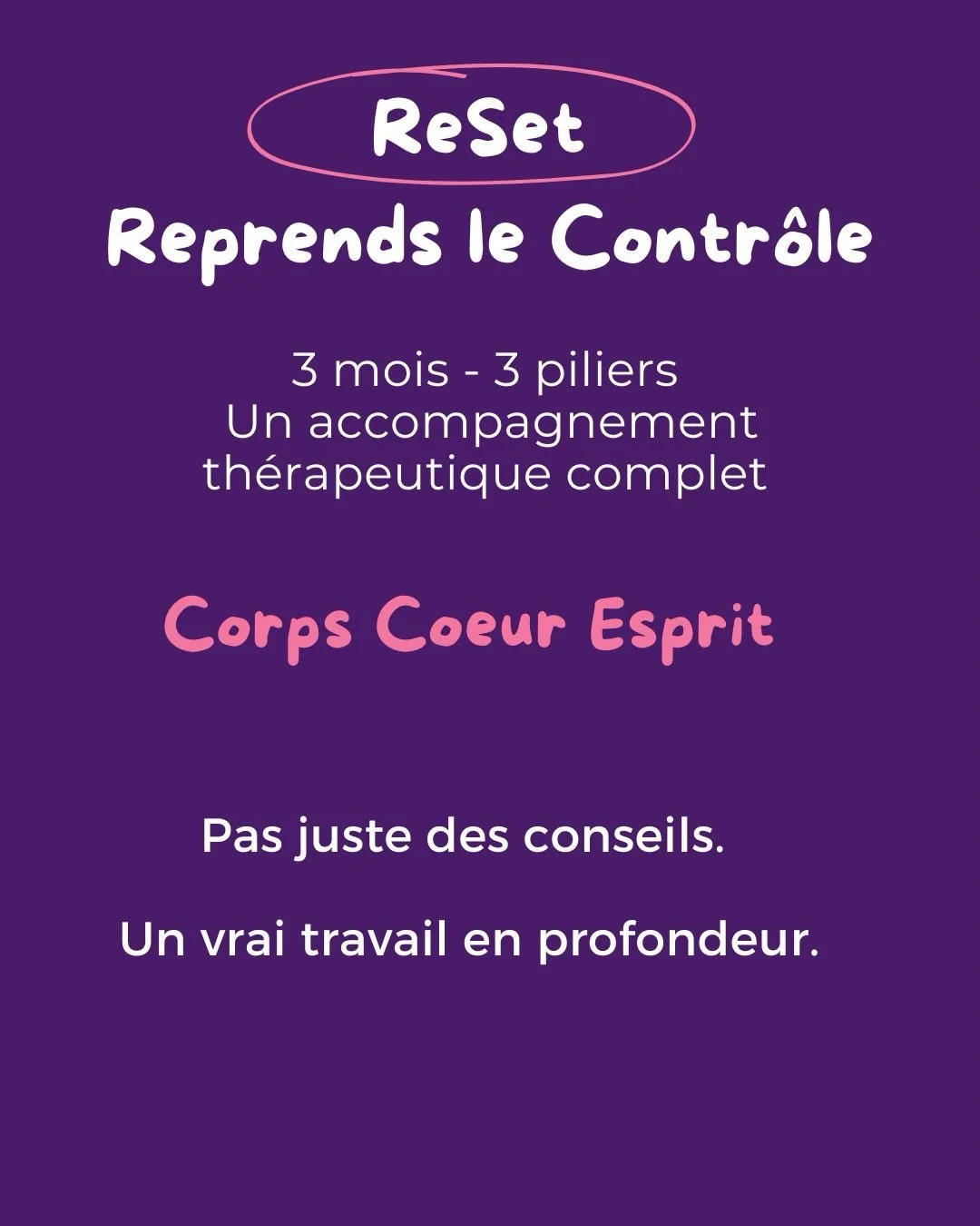 ReSet &mdash; Reprends le Controle. 🤸&zwj;♀️

3 mois de programme th&eacute;rapeutique complet pour les femmes en p&eacute;rim&eacute;nopause et m&eacute;nopause.

Mois 1 Corps &mdash; comprendre sa biologie, g&eacute;rer son stress, nourrir ses cel