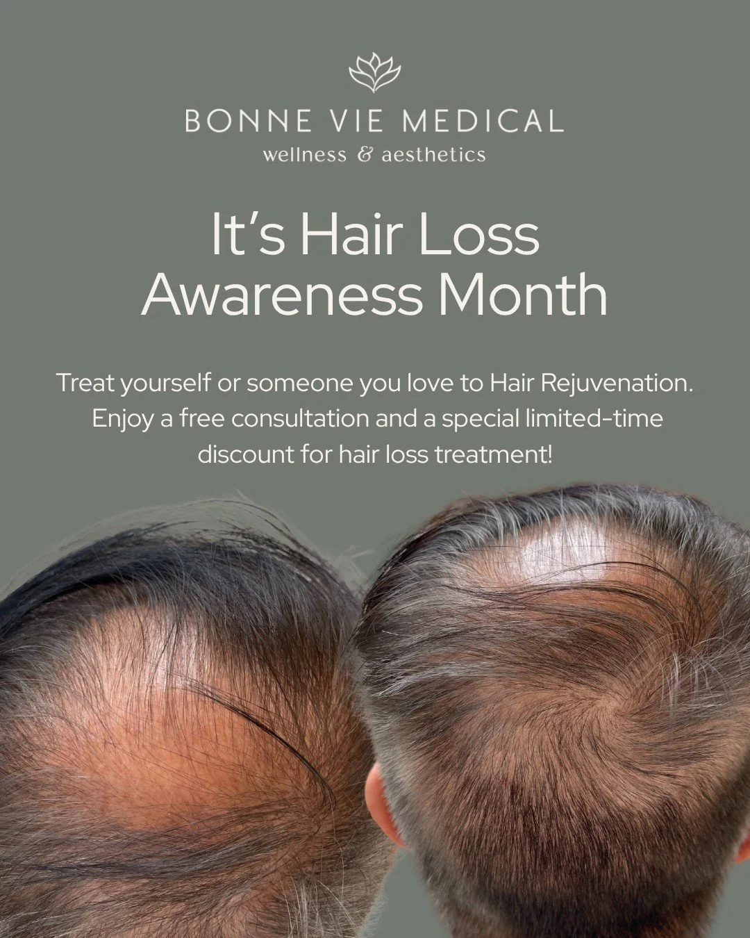 August is Hair Loss Awareness Month 
Hair thinning doesn&rsquo;t have to be permanent &mdash; and you don&rsquo;t have to face it alone.

This month only:
✔ Free hair rejuvenation consultation
✔ Special limited-time discount on treatment

Stronger, f