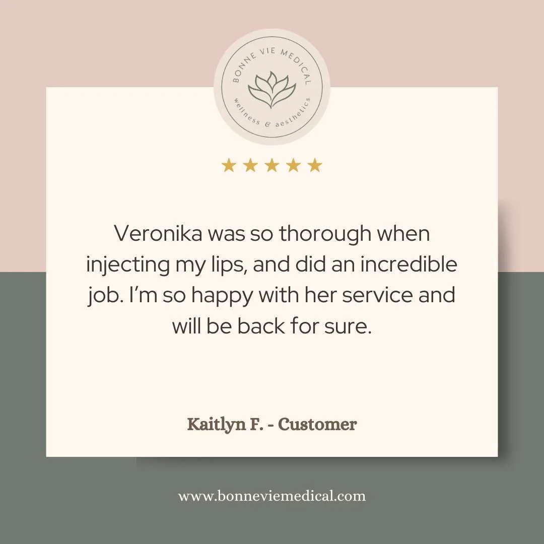 💋 &ldquo;Veronika was so thorough when injecting my lips, and did an incredible job. I&rsquo;m so happy with her service and will be back for sure.&rdquo; &ndash; Kaitlyn F.

We love hearing how confident and happy our patients feel after their trea