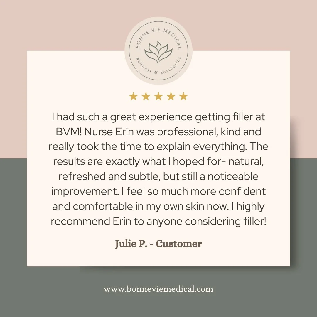 We love hearing feedback like this! Thank you for trusting Nurse Erin for your filler treatment. Her gentle approach and attention to detail ensure that every result enhances your natural beauty — never overdone. 💋
📍 Bonne Vie Medical &ndash