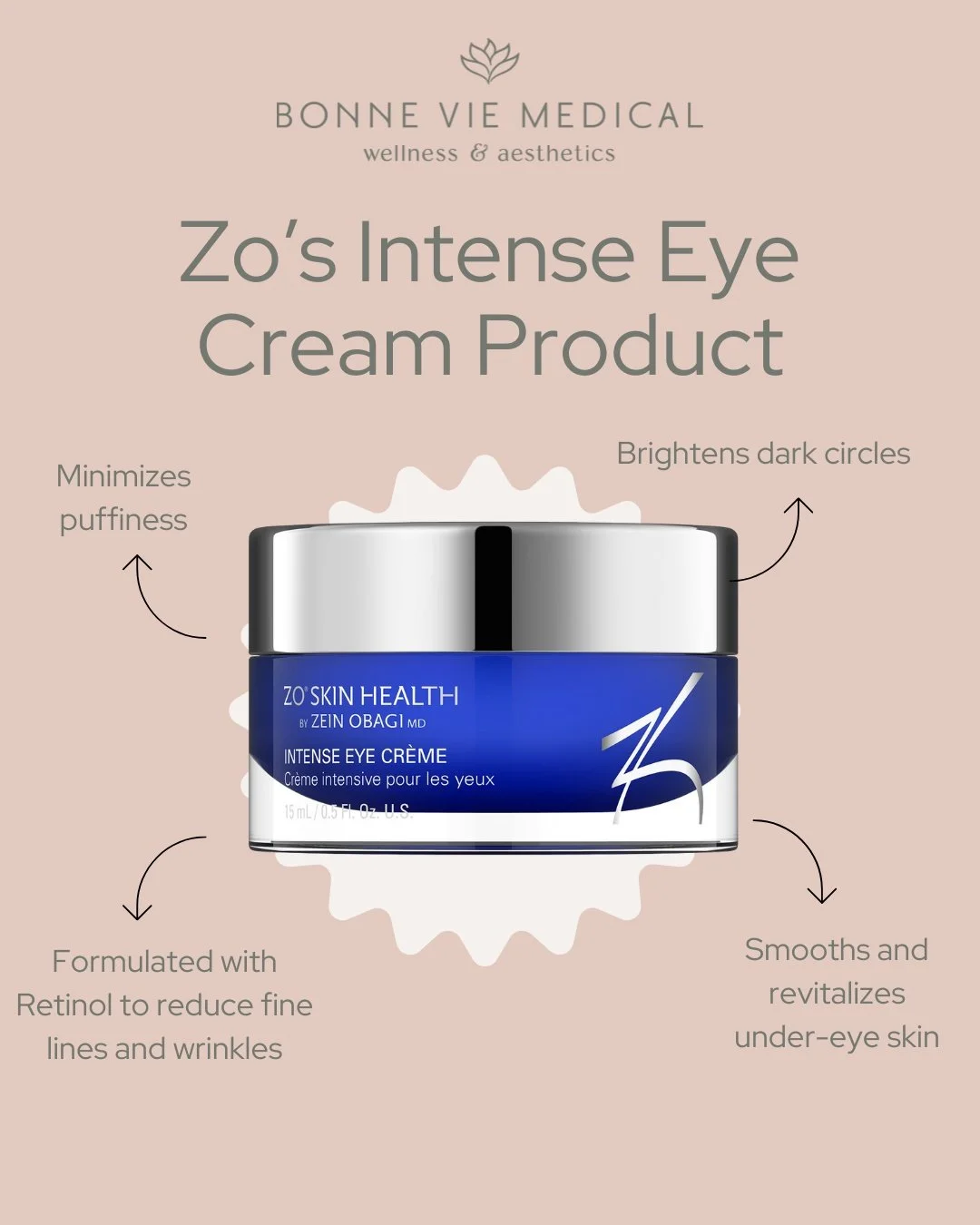 Revive your eyes with Zo&rsquo;s Intense Eye Cream ✨

Say goodbye to tired eyes and hello to a smoother, brighter look.
✔️ Brightens dark circles
✔️ Minimizes puffiness
✔️ Formulated with retinol to reduce fine lines and wrinkles
✔️ Smooths and revit