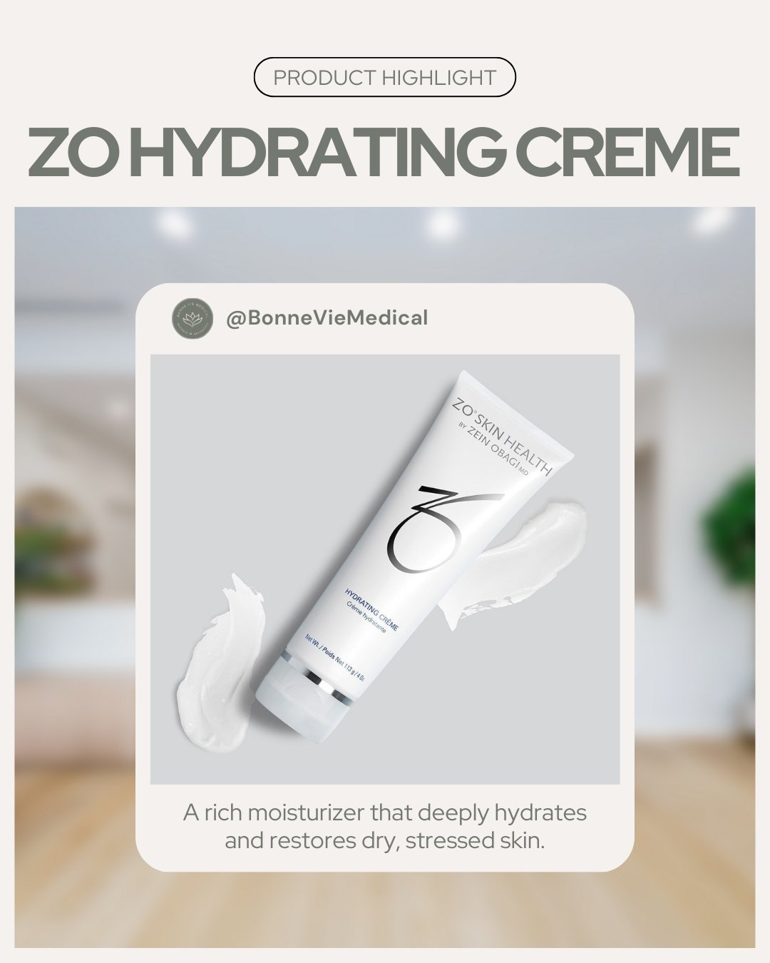 ✨ Product Highlight: ZO Hydrating Cr&egrave;me ✨
A rich, medical-grade moisturizer designed to deeply hydrate, soothe, and restore dry, stressed skin. Perfect for maintaining a healthy skin barrier - especially during cooler months. 🤍

Available in-