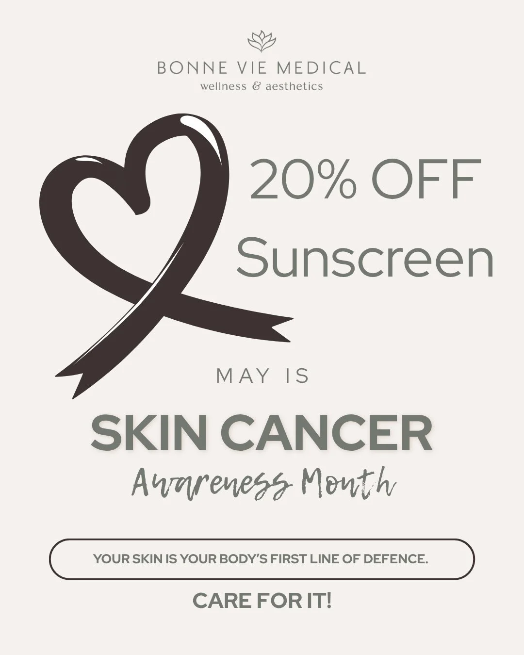 May is Skin Cancer Awareness Month ☀️

Your skin is your body&rsquo;s first line of defense, protect it daily. Wearing sunscreen isn&rsquo;t just about preventing premature aging, it&rsquo;s essential for maintaining healthy skin and reducing the ris