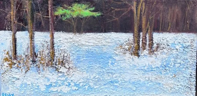Spring Beyond the Snow, 10 x 20, framed, $575