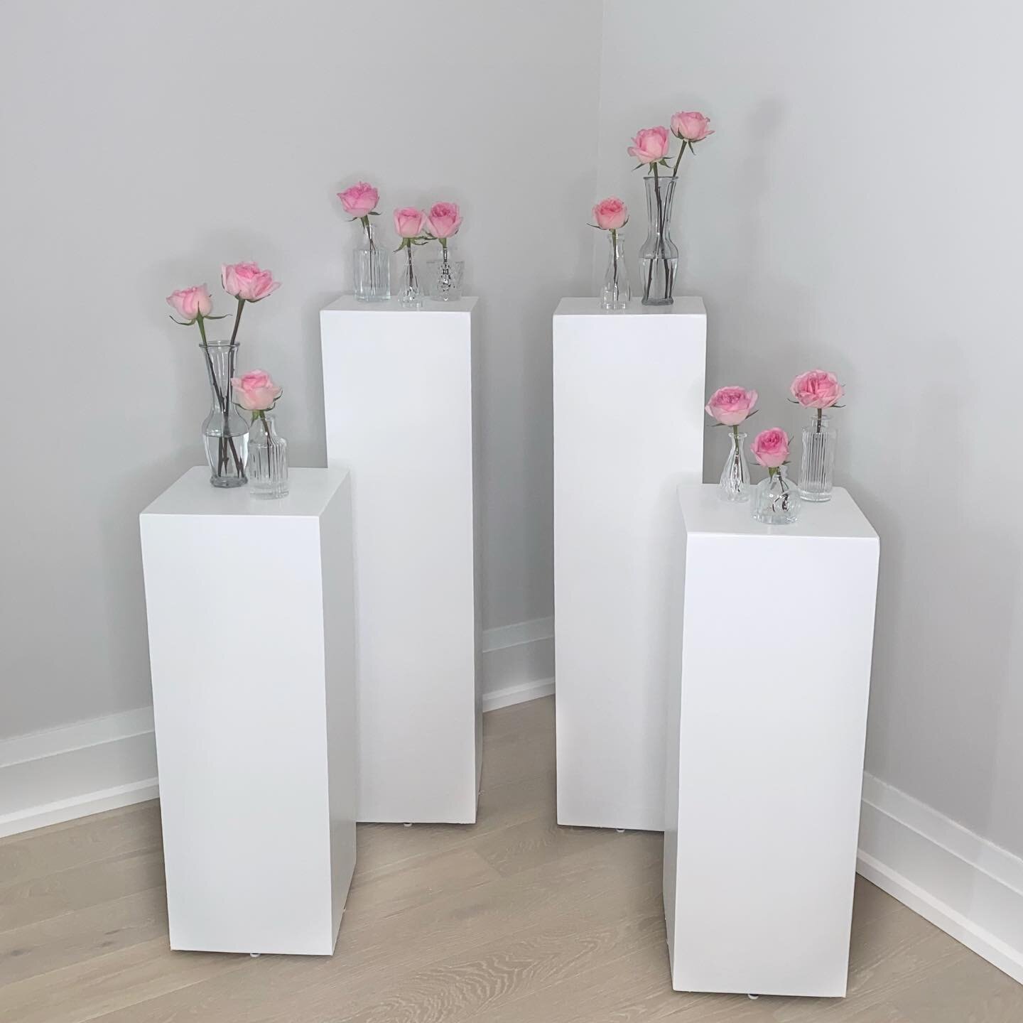 Introducing these gorgeous white plinths to our rental collection - what should we name them?! ✨🌸

#decorrentals #eventrentals #weddingdecor #glasstablenumbers #napkinrentals #chargerrentals #tablesetting #vaughaneventrentals #weddingrentals #kingci