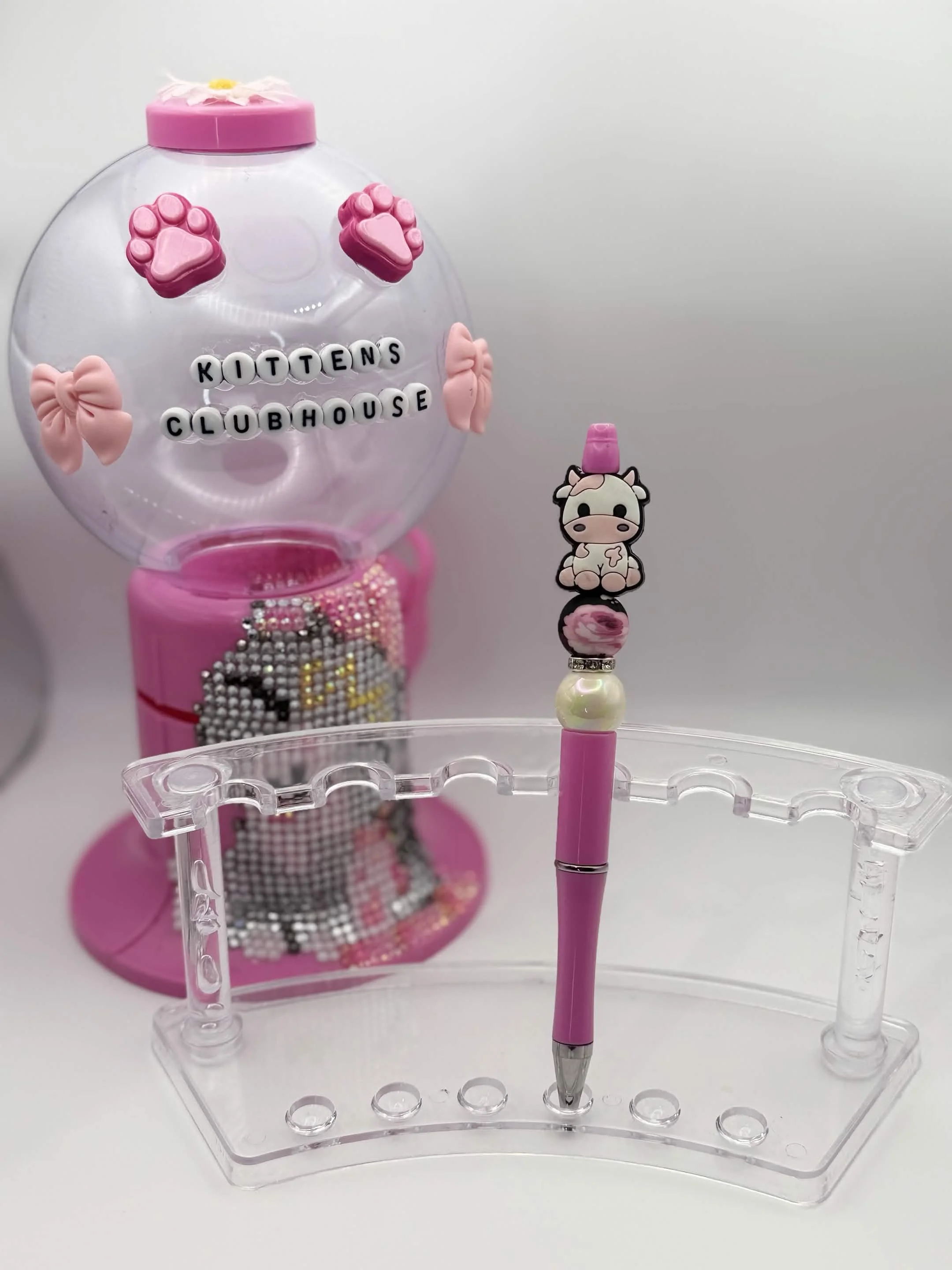 Pink Cow Beaded Refillable Pen