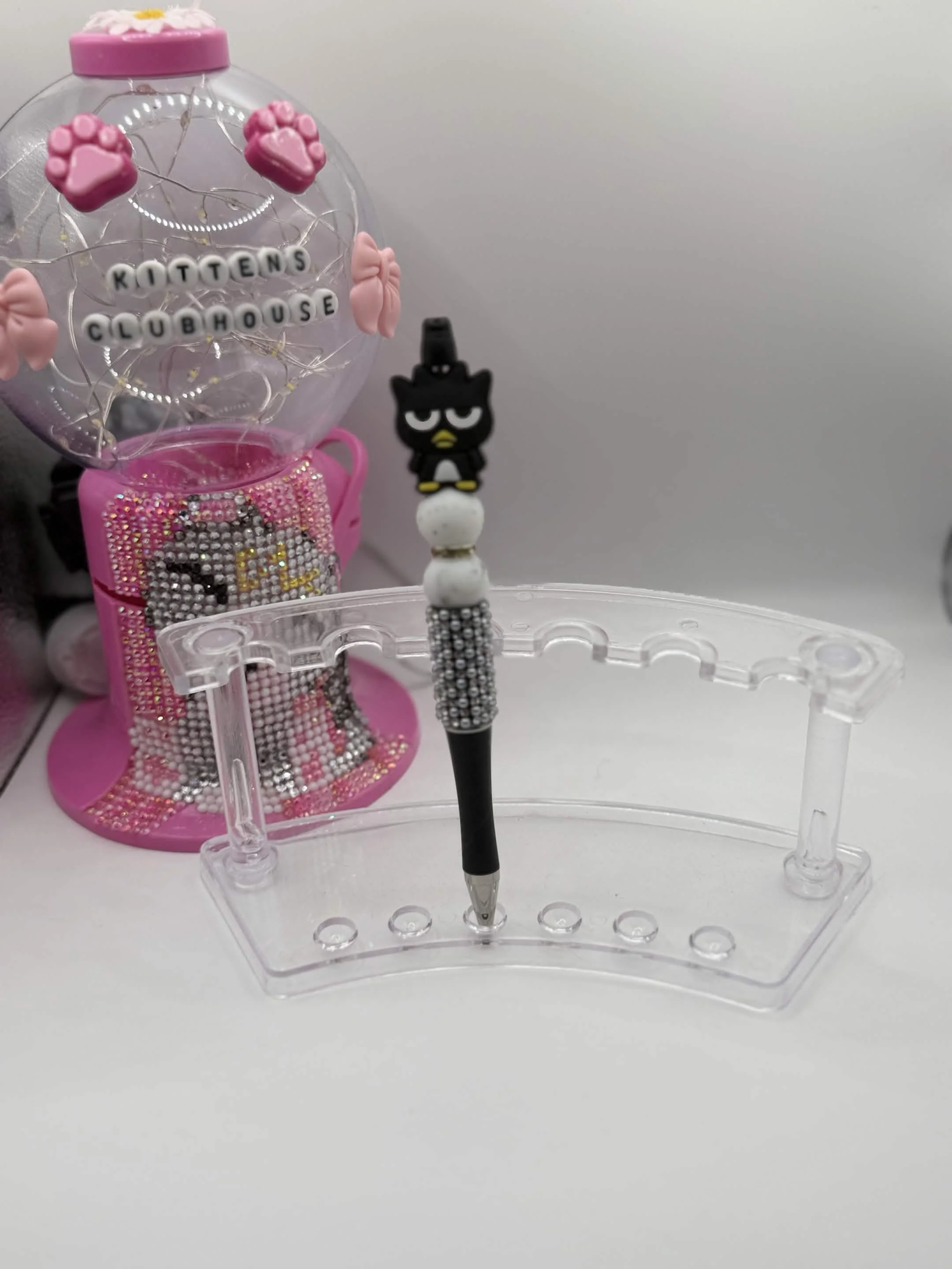 Badtz‑Maru Beaded Refillable Pen – Handmade Sparkly Sanrio Stationery