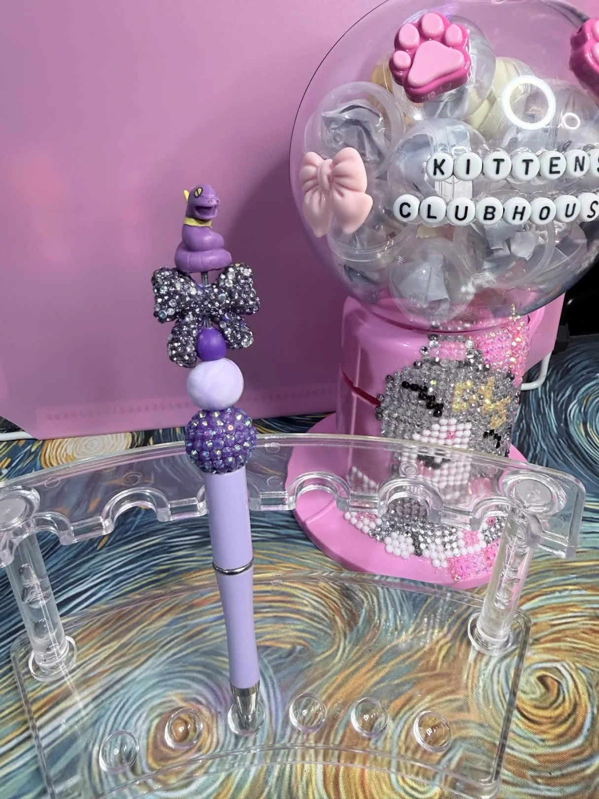 Ekans Topper Refillable Beaded Pen • Handmade Bead Pen • Pokémon‑Inspired Stationery