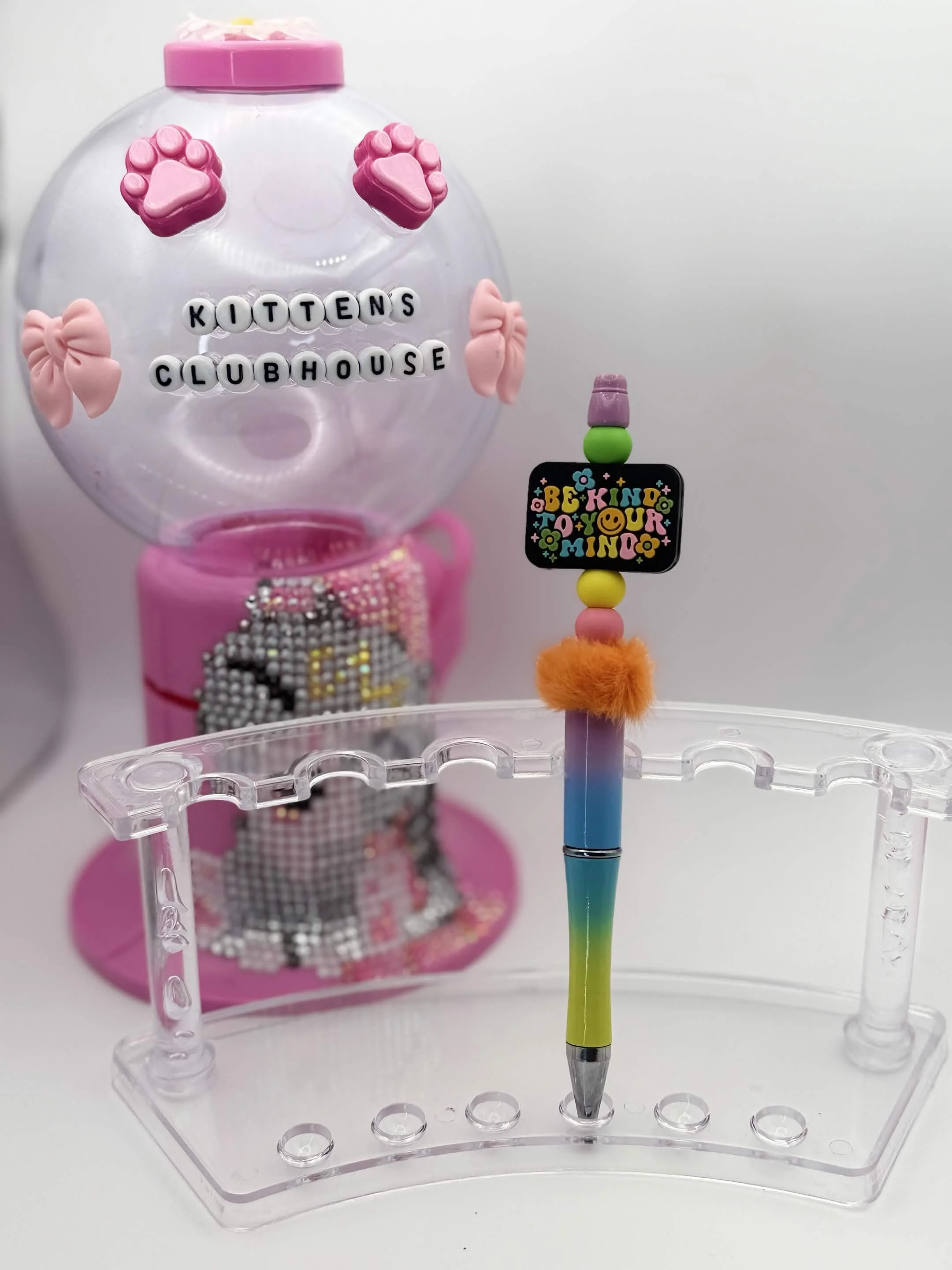 Rainbow Fuzzy Hippie "Be Kind to Your Mind" Beaded Refillable Pen