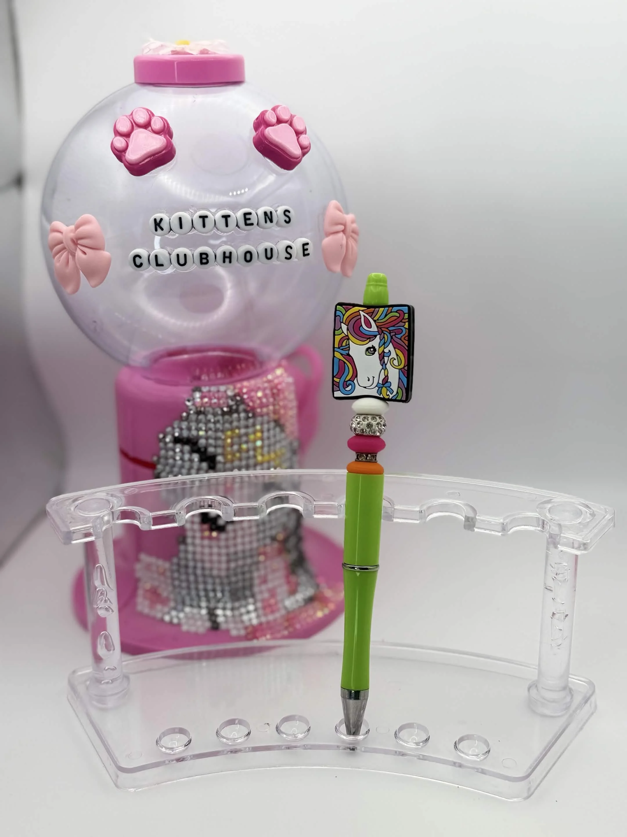 Green Sparkly Unicorn Refillable Beaded Pen