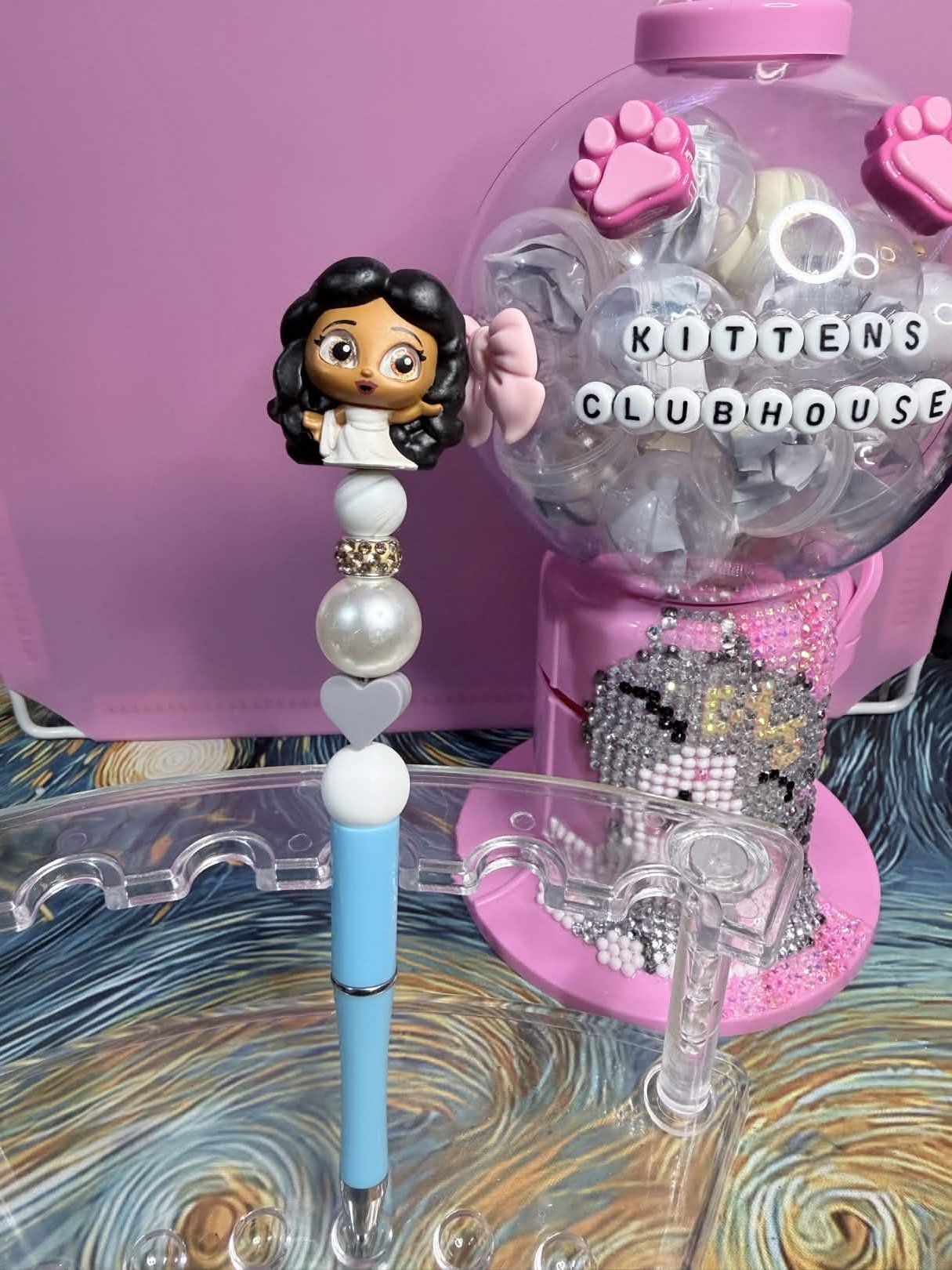 Melpomene Disney Doorable Refillable Beaded Pen • Handmade Bead Pen • Greek Muse‑Inspired Stationery