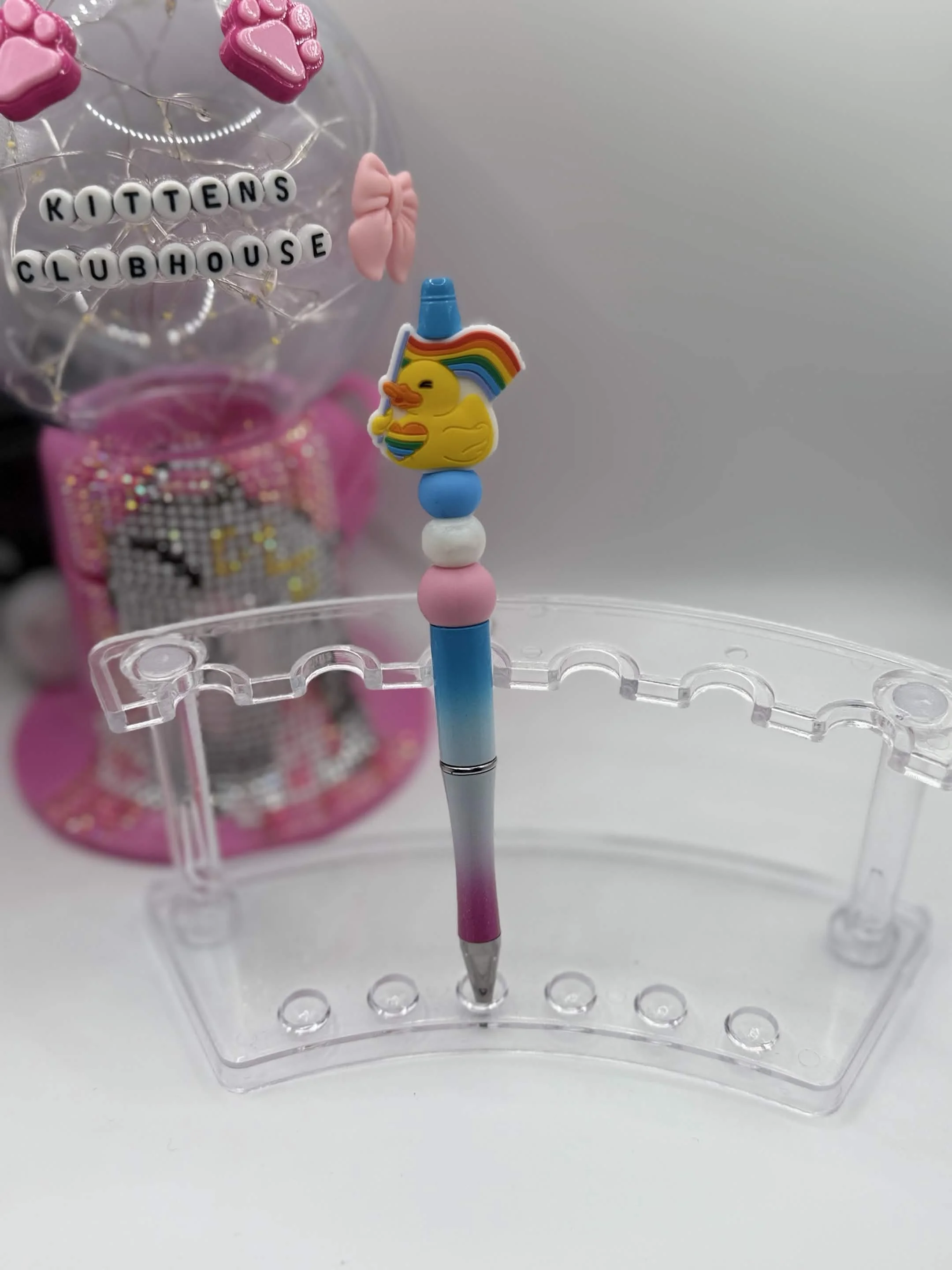 Transgender Pride Beaded Refillable Pen – Handmade Rainbow Duck Design