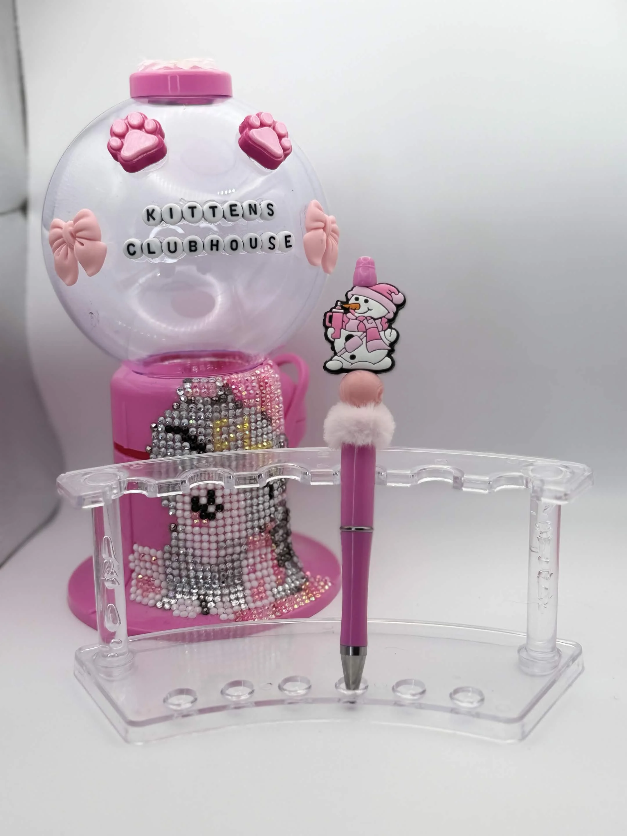 Pinkmas Snowman Beaded Refillable Pen