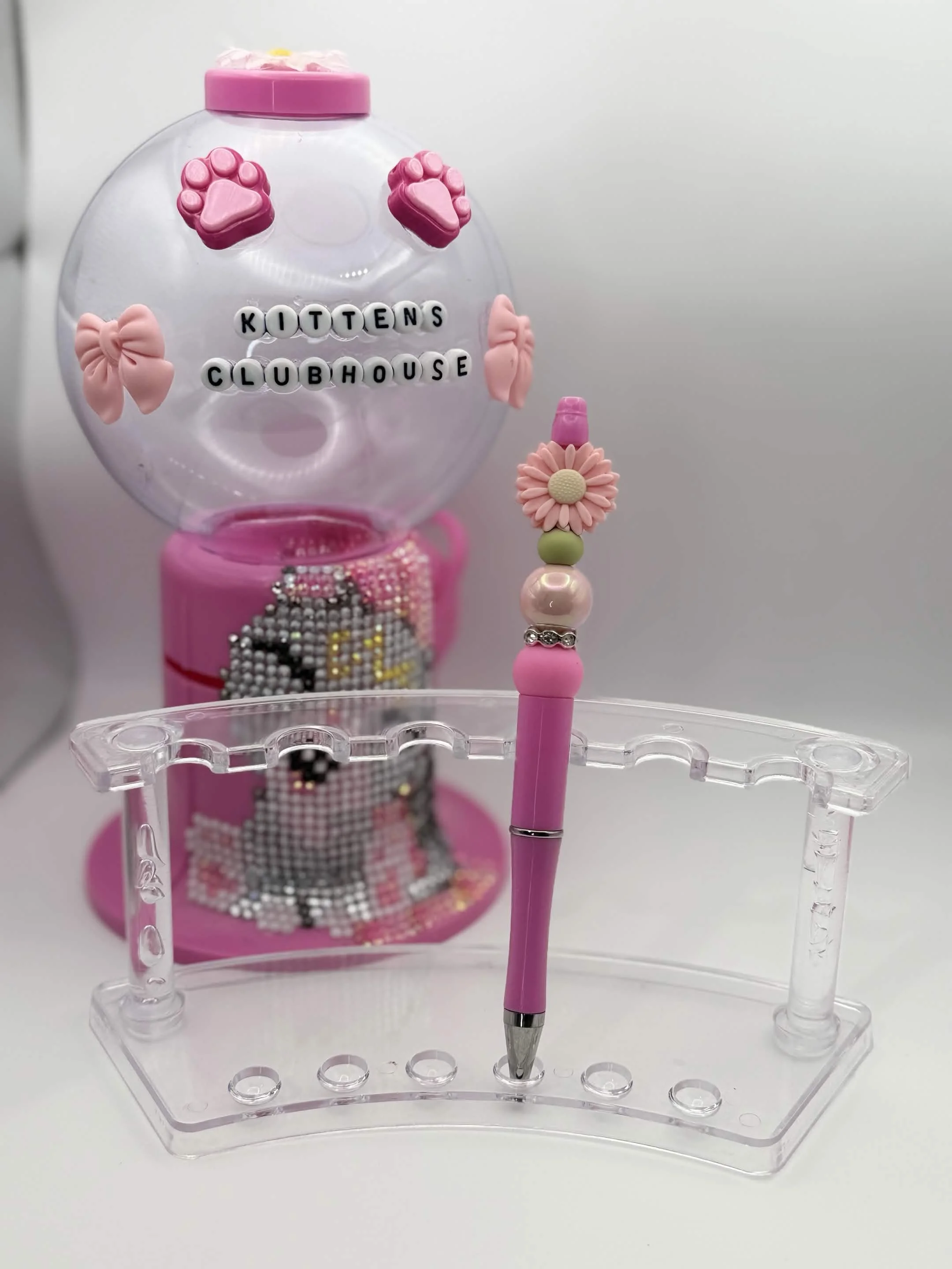 Pink Daisy Beaded Refillable Pen