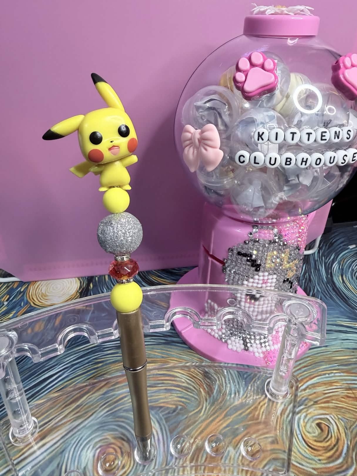 Pikachu Mini Funko Pop Refillable Beaded Pen • Handmade Bead Pen • Pokémon‑Inspired Stationery