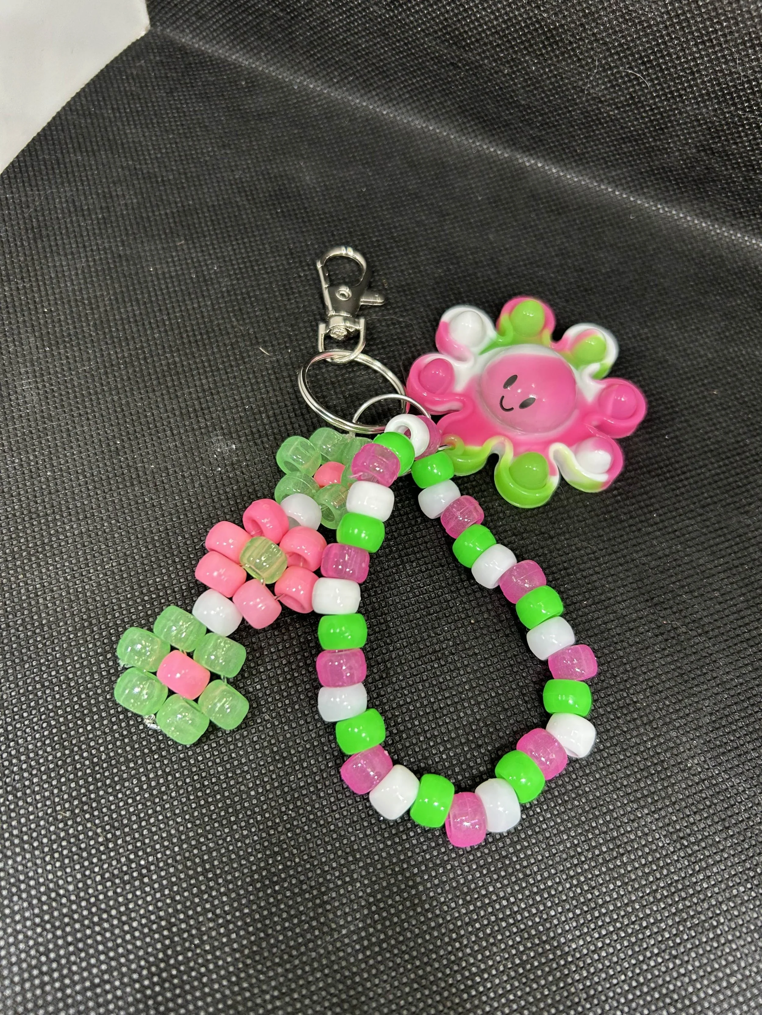 Smiley Octopus Keychain | Pink, Green & White Beaded Accessory with Woven Detail for Bags & Gifts