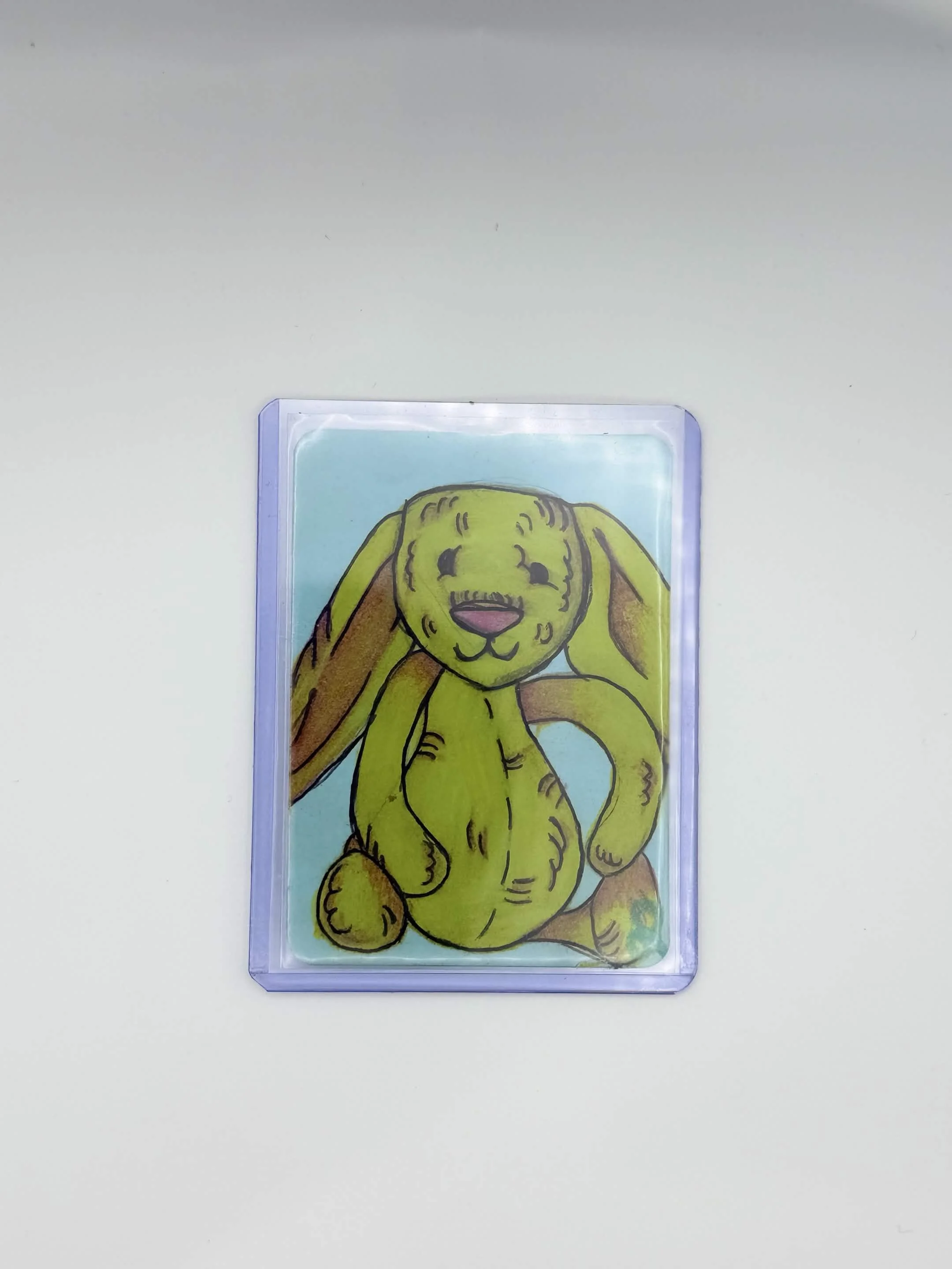 Yellow Stitched Bunny Original ACEO • Hand‑Drawn Mini Art • Collectible Trading Card Art