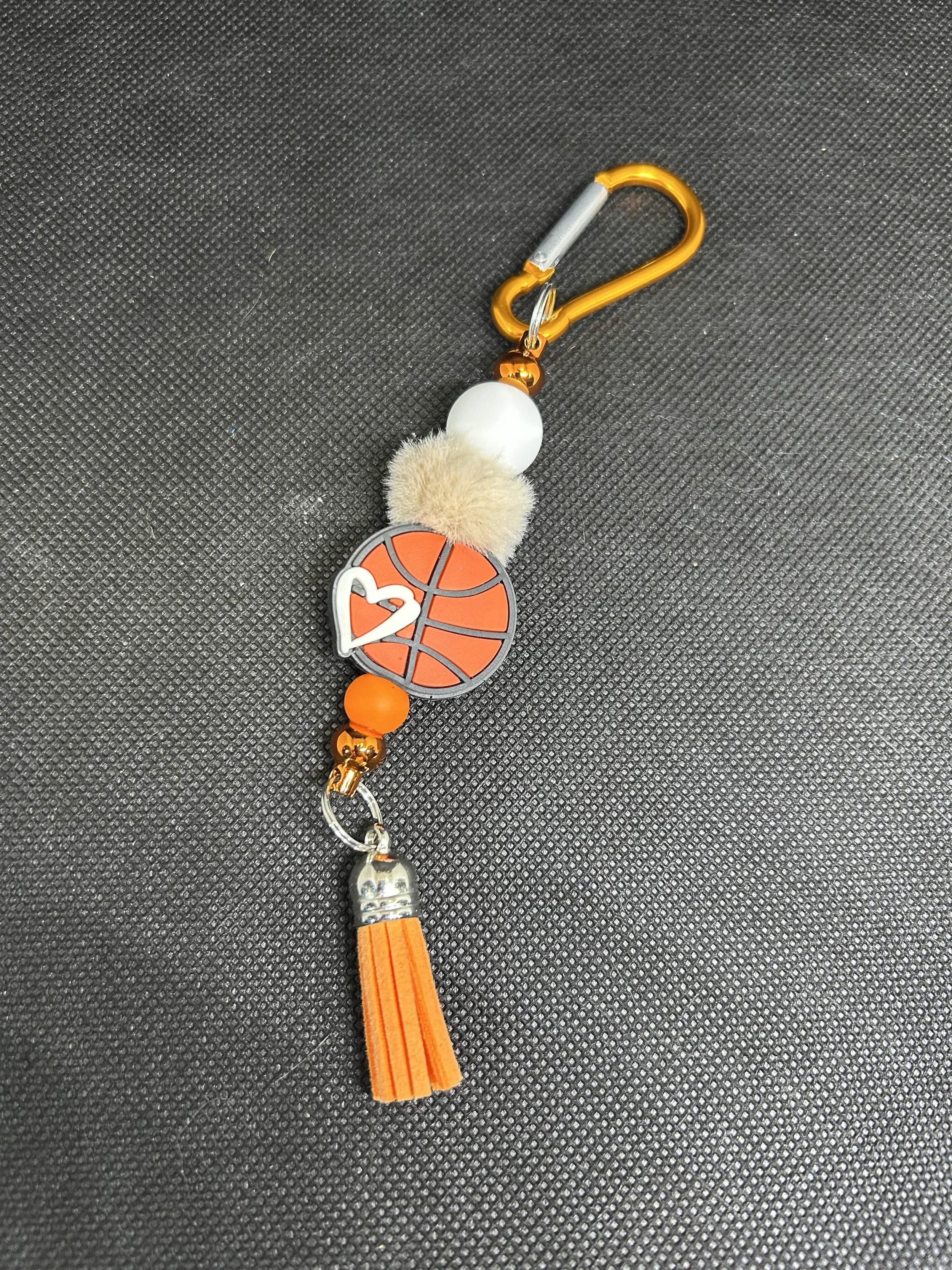 Basketball Heart Keychain | Sports Fan Accessory with Pom-Pom & Tassel