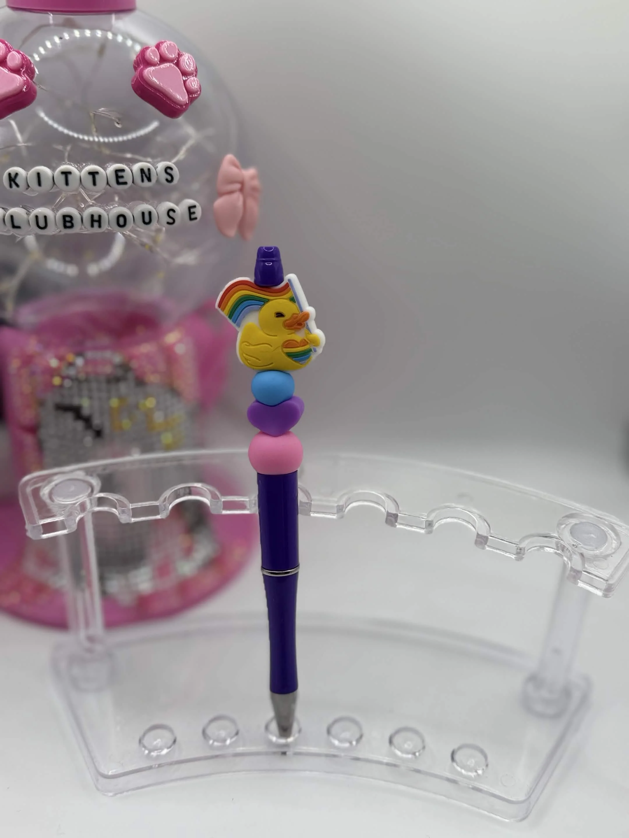 Bisexual Pride Beaded Refillable Pen – Handmade Rainbow Duck Design