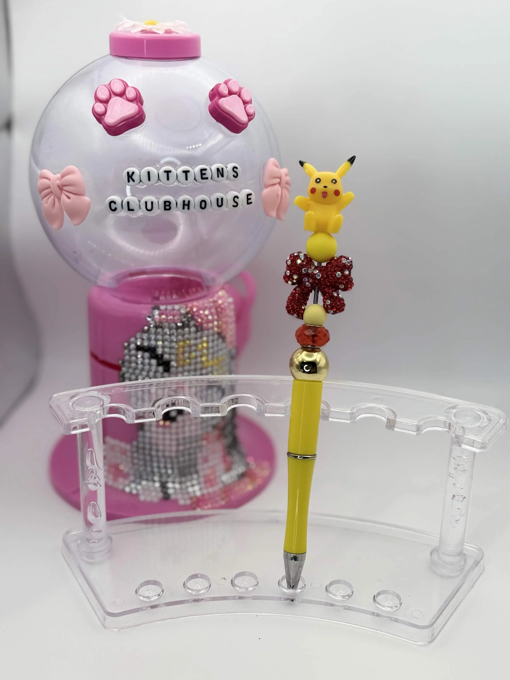Pikachu Figurine Refillable Beaded Pen • Handmade Bead Pen • Pokémon‑Inspired Stationery
