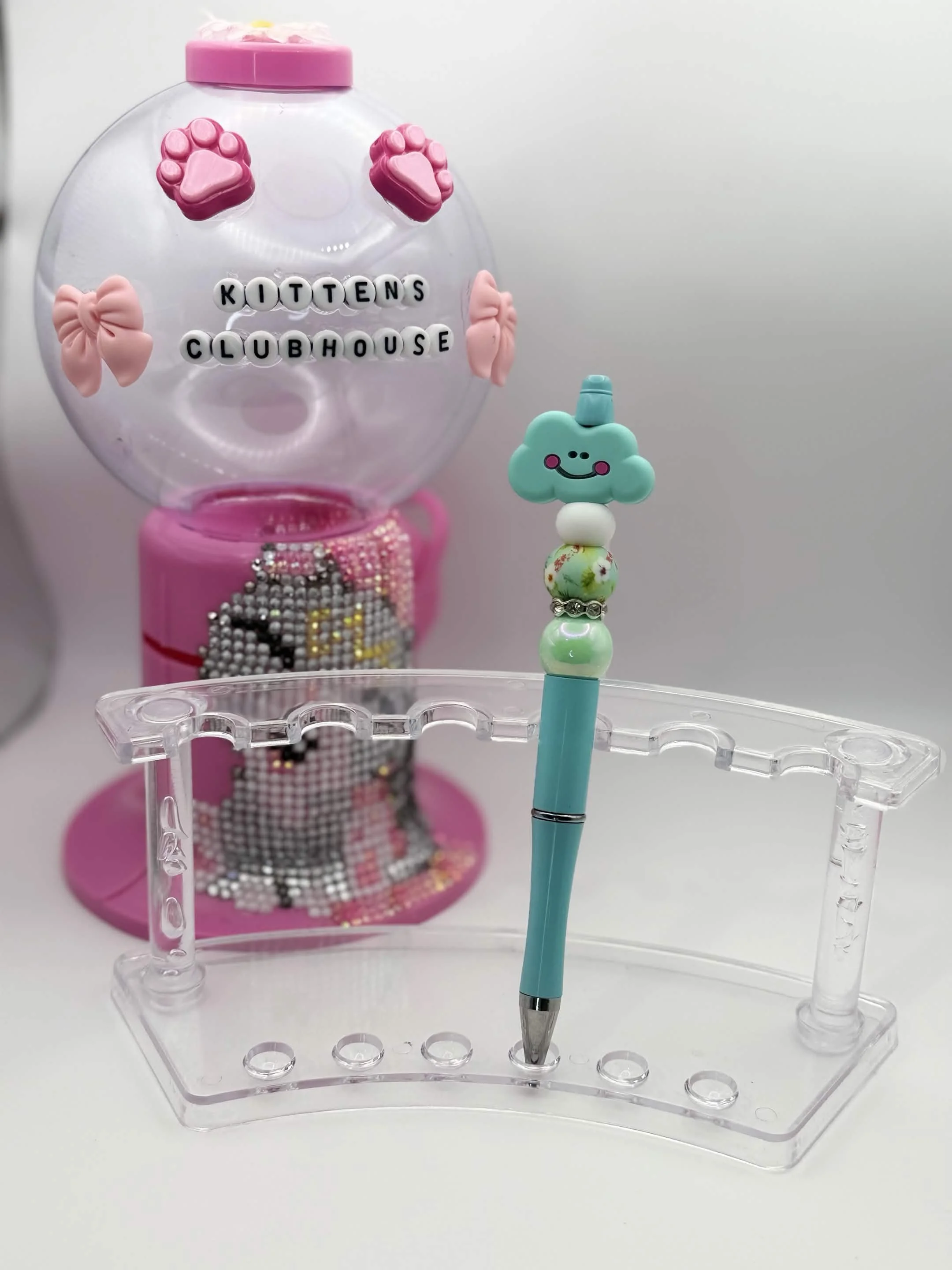 Teal Smiling Cloud Beaded Refillable Pen