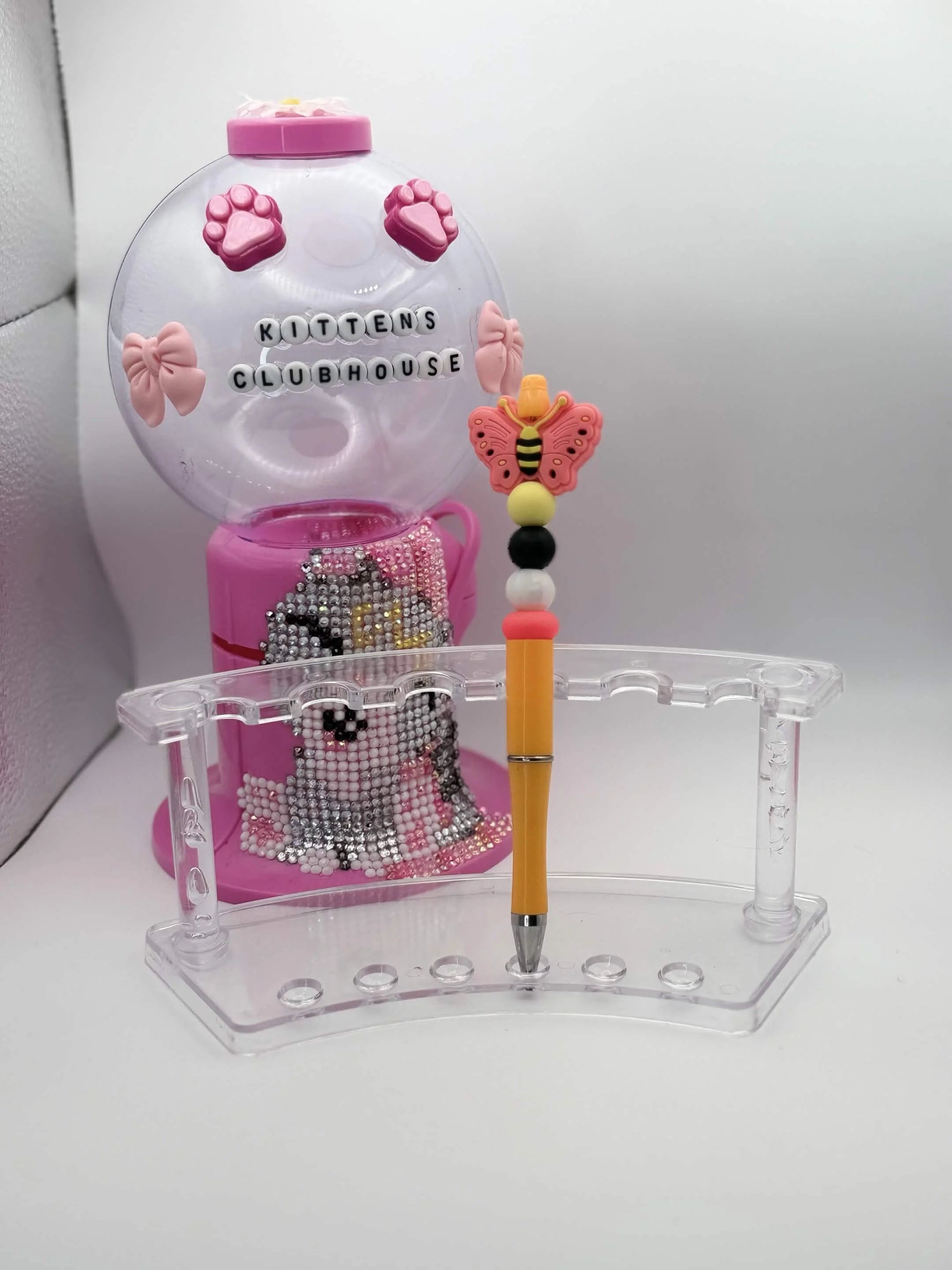 Orange & Pink Butterfly Topper Refillable Beaded Pen • Handmade Bead Pen • Bright & Playful Stationery