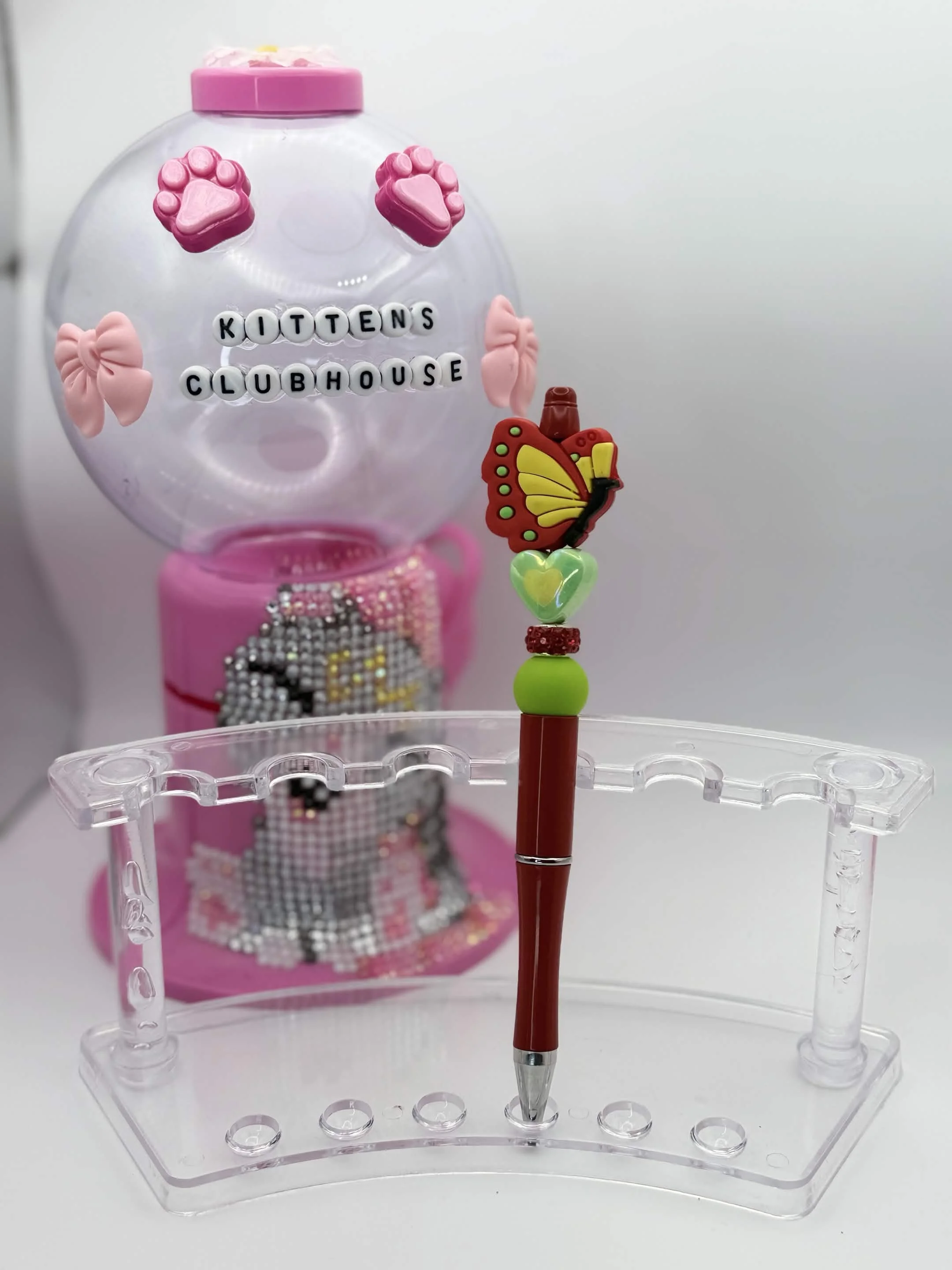 Red Butterfly Topper Refillable Beaded Pen • Handmade Bead Pen • Bright & Playful Stationery