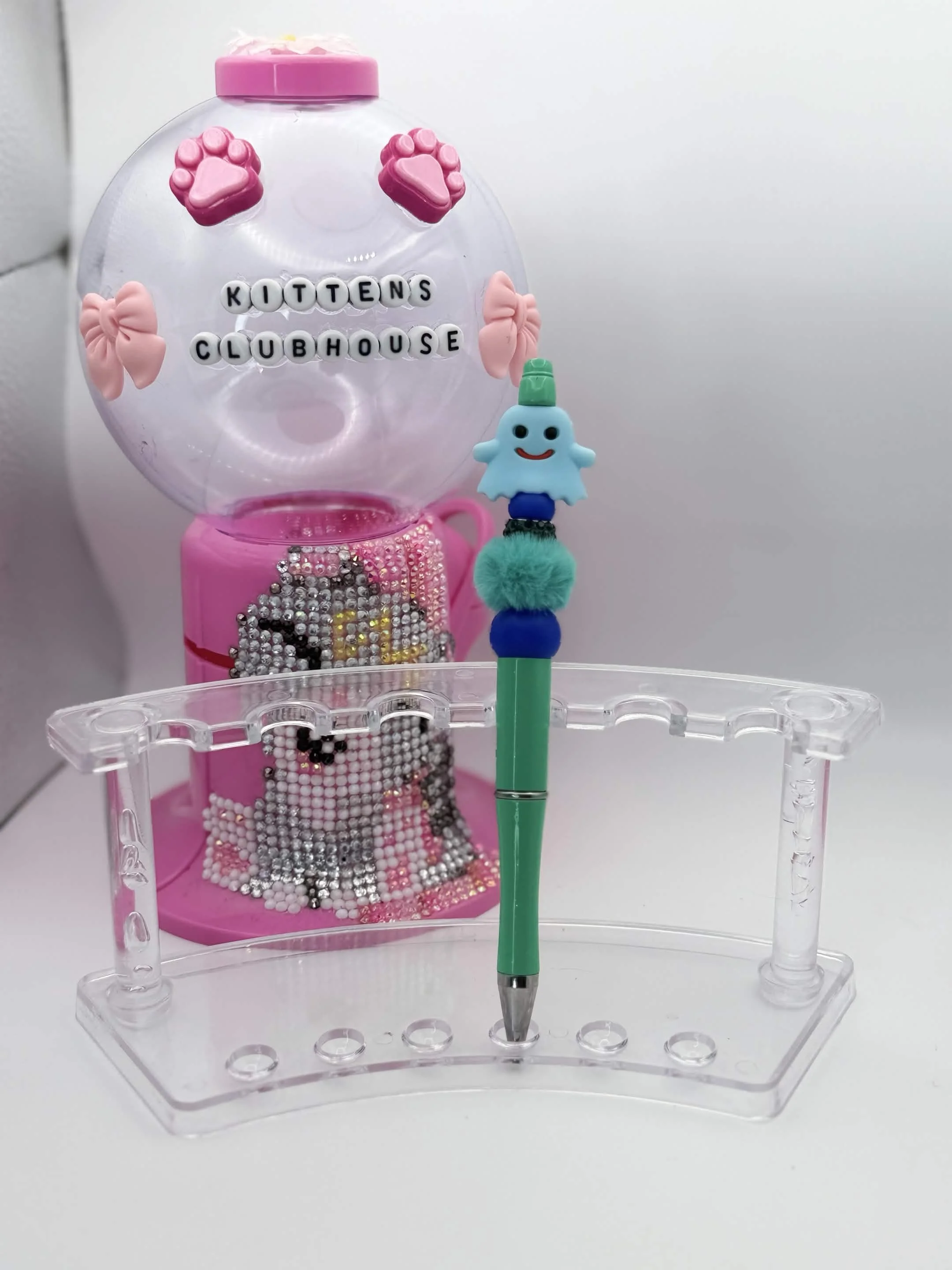 Blue & Green Ghost Fuzzy Refillable Beaded Pen