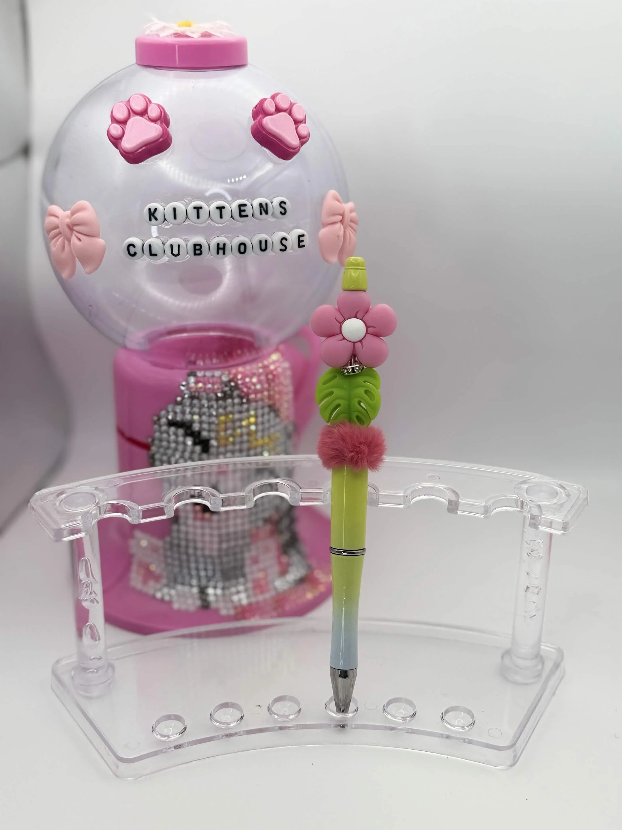 Tropical Pink Flower Beaded Refillable Pen